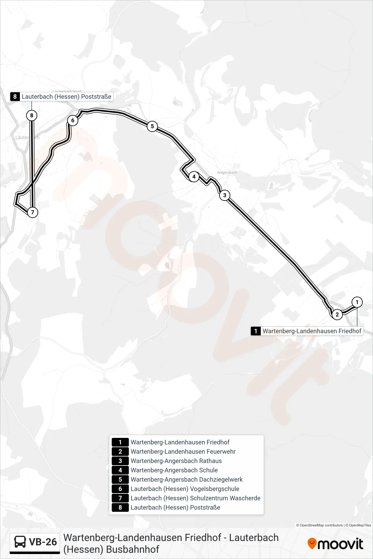 VB-26 bus Line (Lauterbach (Hessen) Poststraße) route and stops on a map