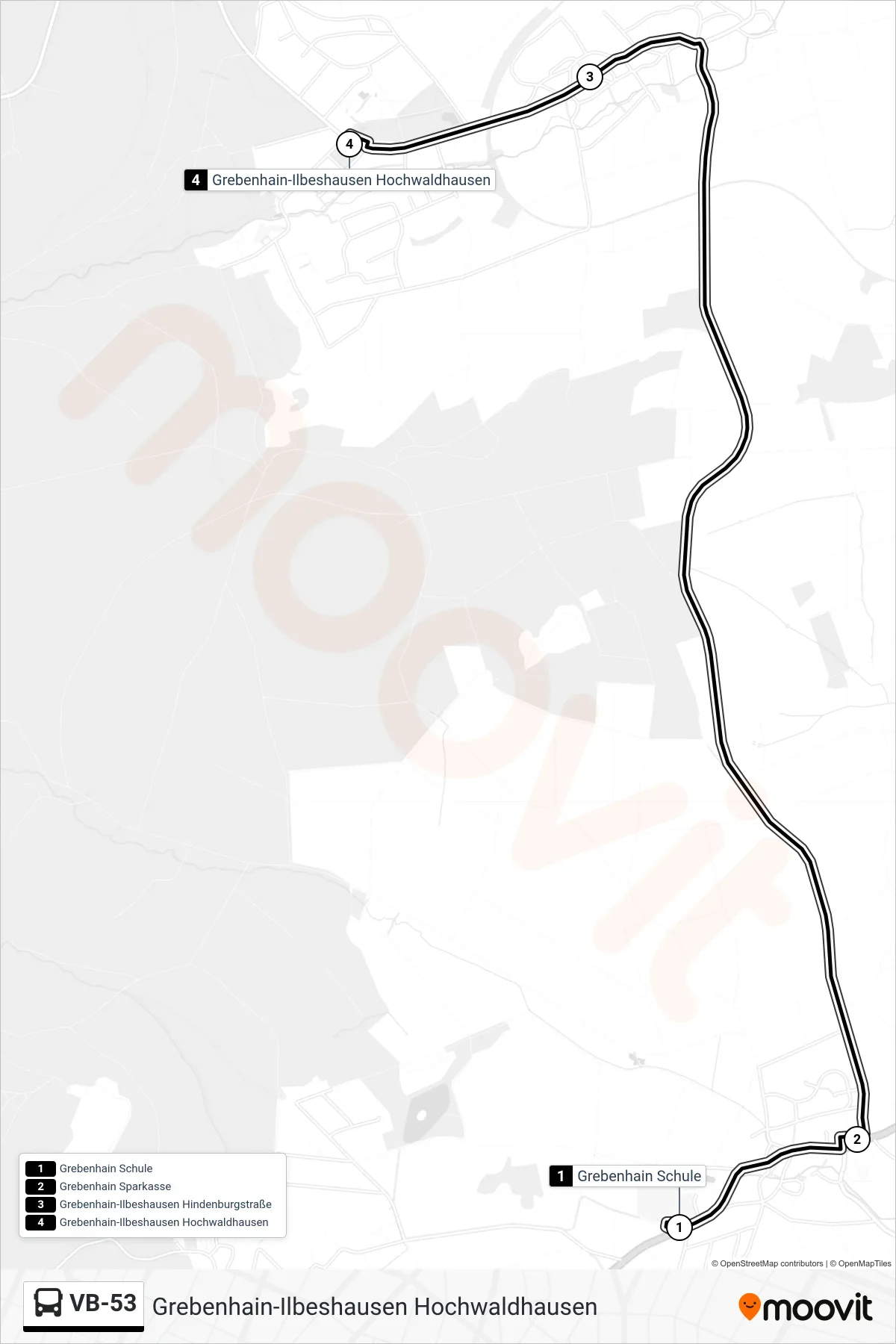 Linie VB-53 (Bus) Richtung Grebenhain-Ilbeshausen Hochwaldhausen: Route und Haltestellen auf der Karte