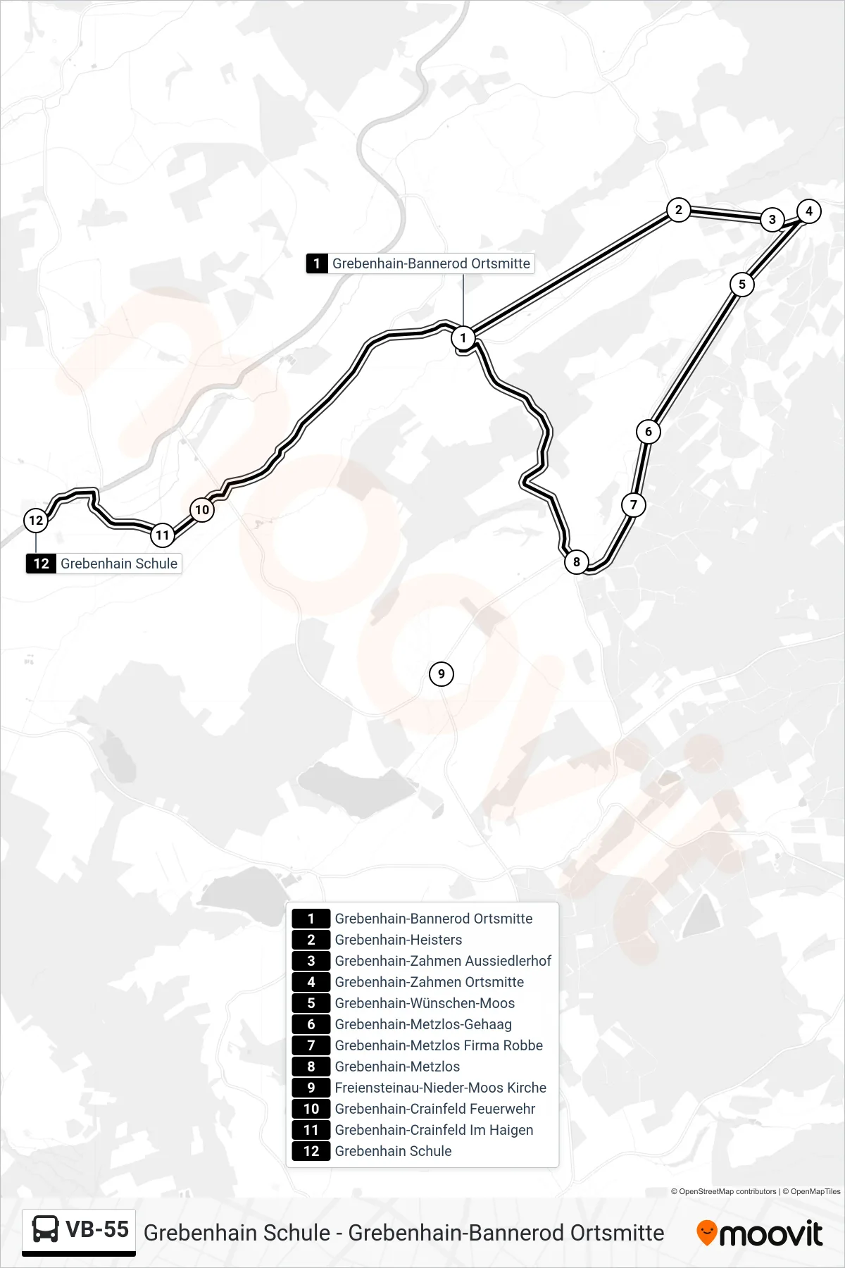 Linie VB-55 (Bus) Richtung Grebenhain Schule: Route und Haltestellen auf der Karte