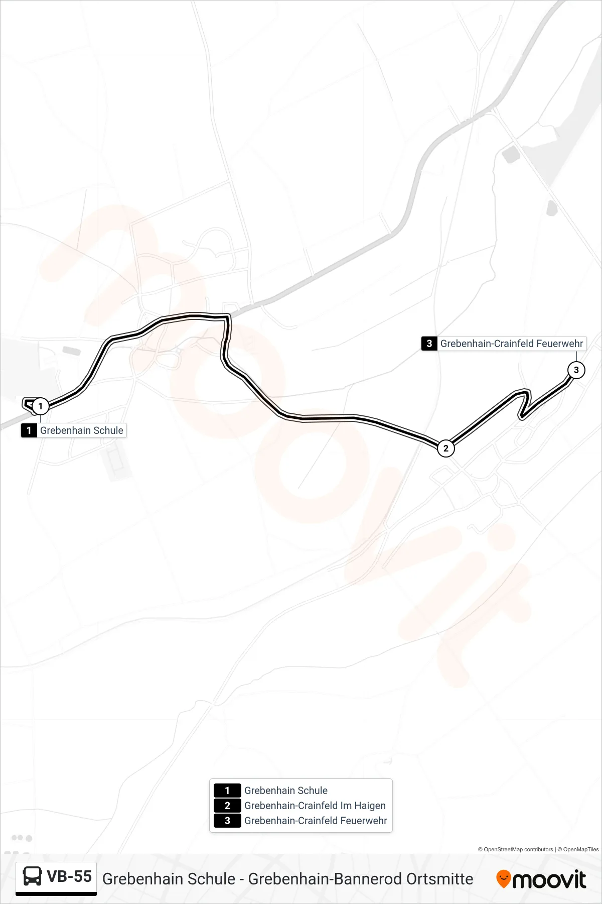 VB-55 bus Line (Grebenhain-Crainfeld Feuerwehr) route and stops on a map