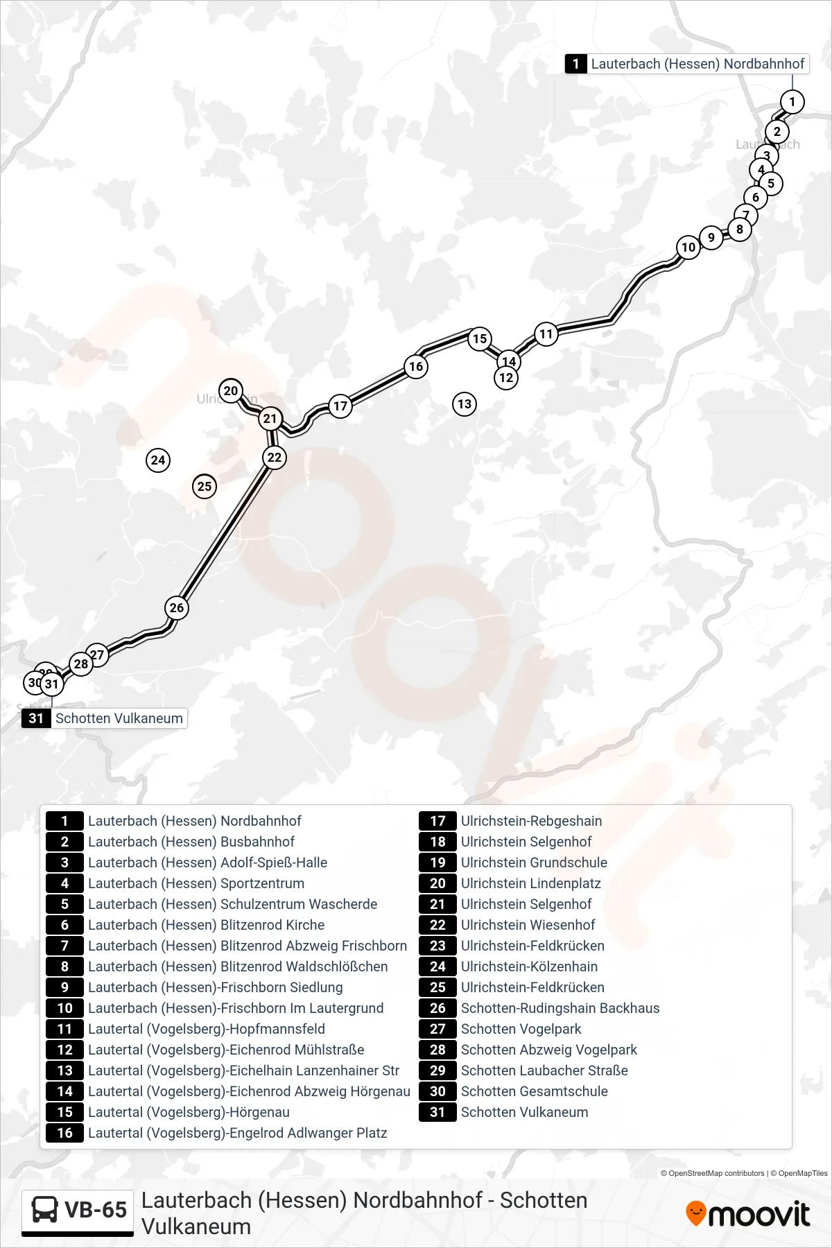 Linie VB-65 (Bus) Richtung Schotten Vulkaneum: Route und Haltestellen auf der Karte