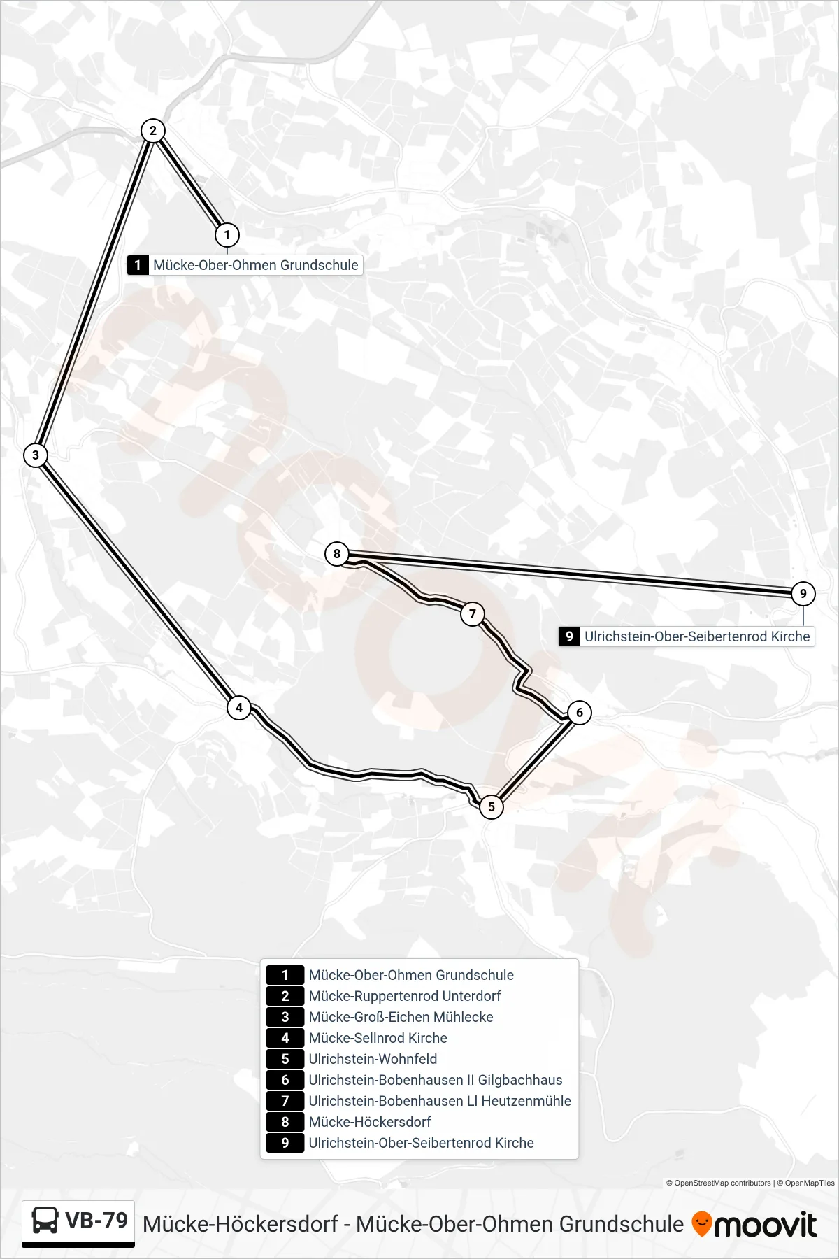 Linie VB-79 (Bus) Richtung Ulrichstein-Ober-Seibertenrod Kirche: Route und Haltestellen auf der Karte
