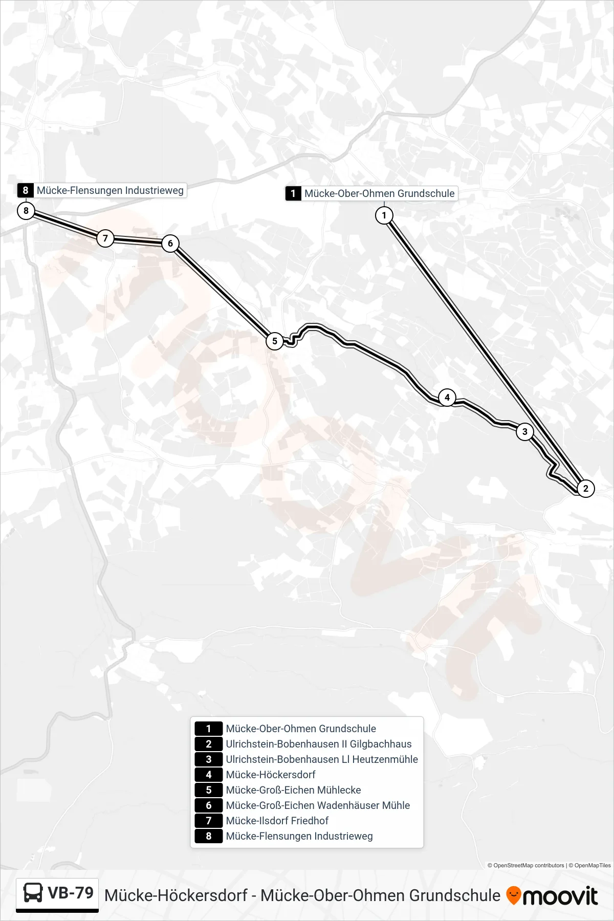 Linie VB-79 (Bus) Richtung Mücke-Flensungen Industrieweg: Route und Haltestellen auf der Karte