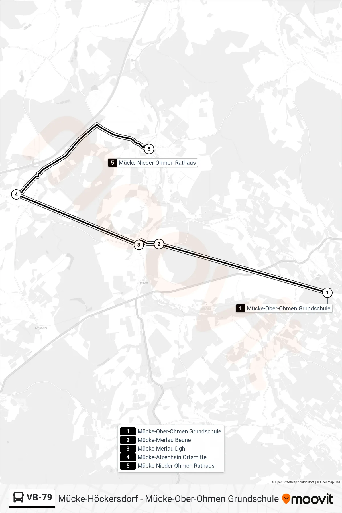 VB-79 bus Line (Mücke-Nieder-Ohmen Rathaus) route and stops on a map