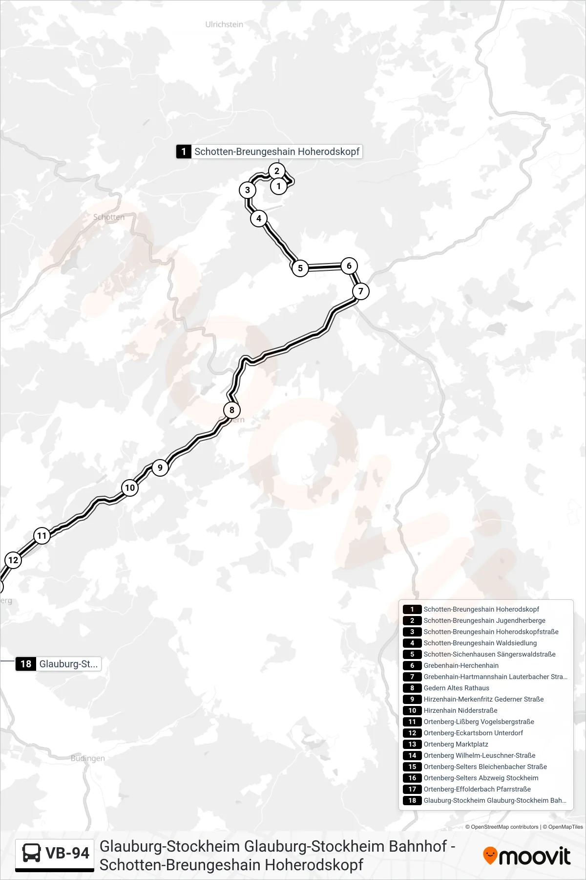 VB-94 bus Line (Glauburg-Stockheim Glauburg-Stockheim Bahnhof) route and stops on a map
