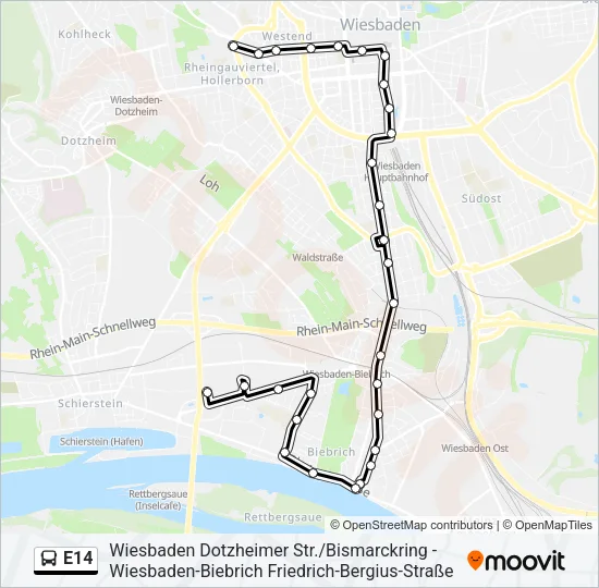 E14 Bus Line Map