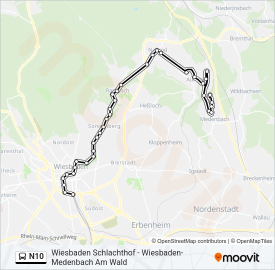 N10 Bus Line Map