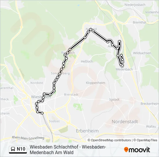 N10 Bus Line Map