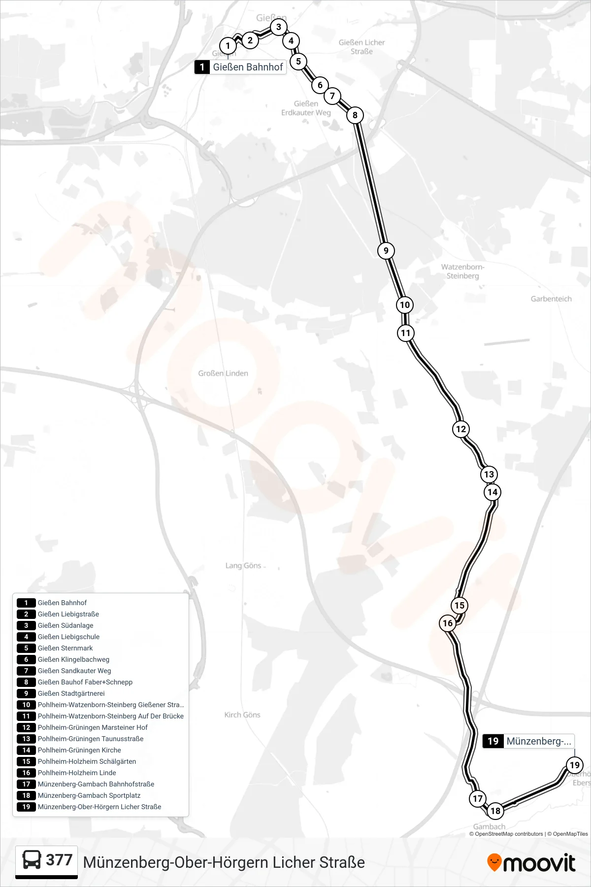377 bus Line (Münzenberg-Ober-Hörgern Licher Straße) route and stops on a map