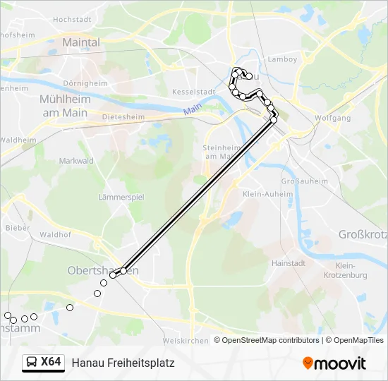 Автобус X64: карта маршрута
