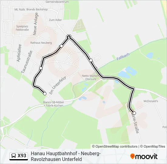 X93 Bus Line Map