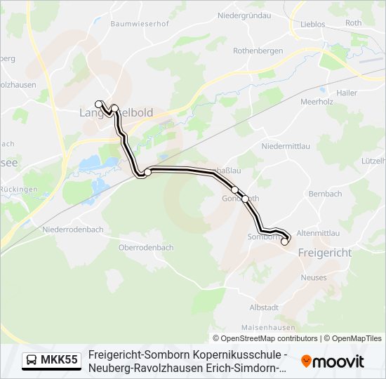 Автобус MKK55: карта маршрута
