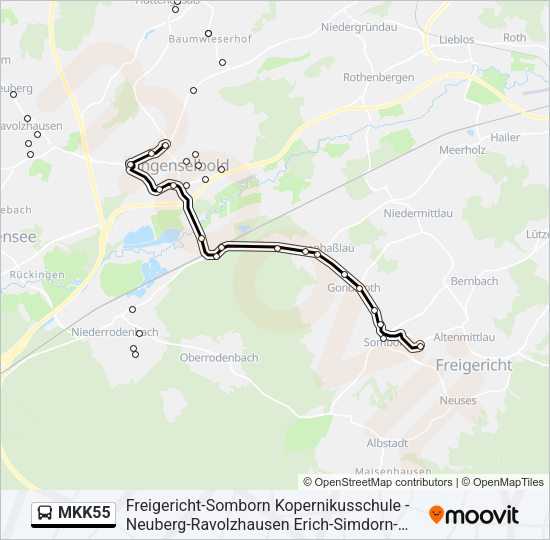 Автобус MKK55: карта маршрута