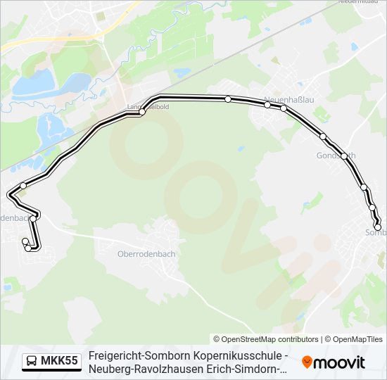 Автобус MKK55: карта маршрута