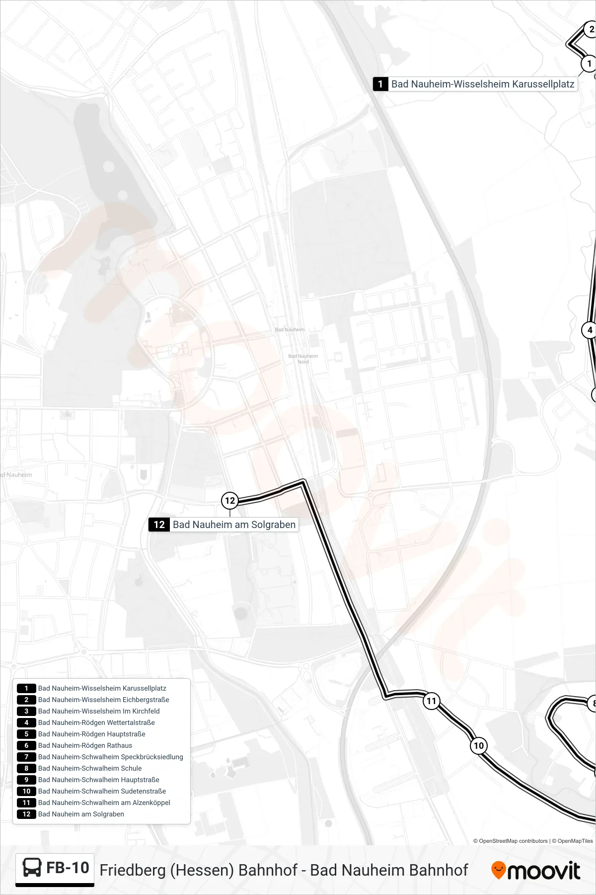 FB-10 bus Line (Bad Nauheim am Solgraben) route and stops on a map