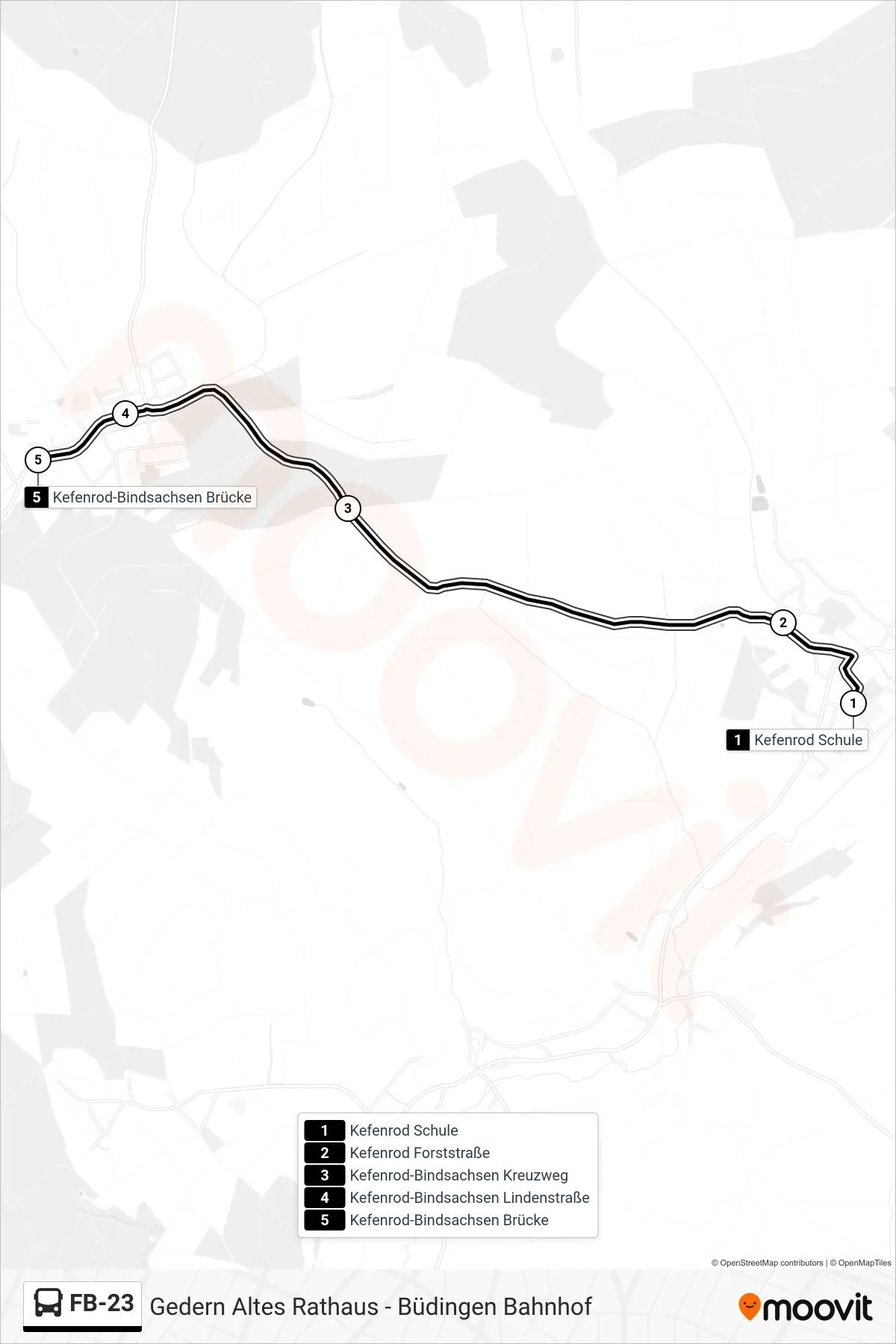 FB-23 bus Line (Kefenrod-Bindsachsen Brücke) route and stops on a map