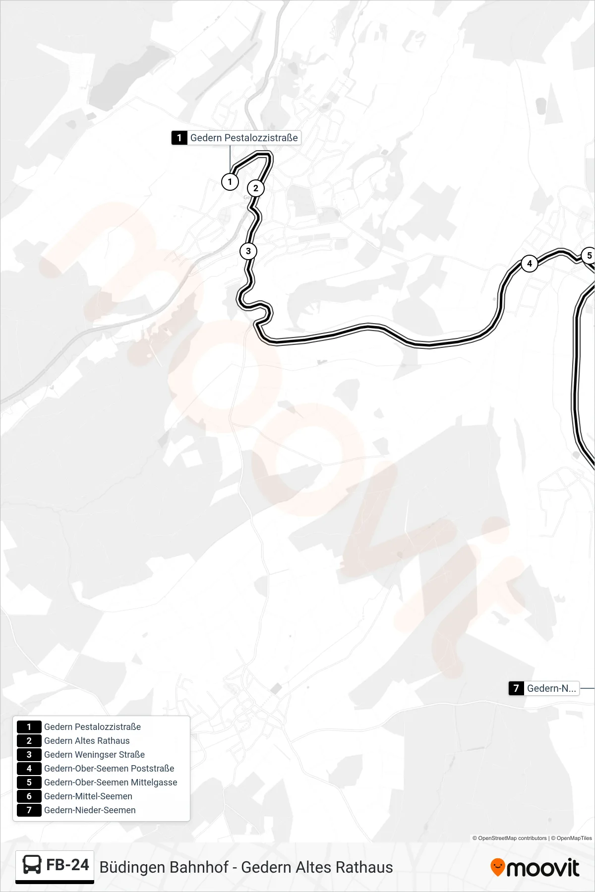 FB-24 bus Line (Gedern-Nieder-Seemen) route and stops on a map