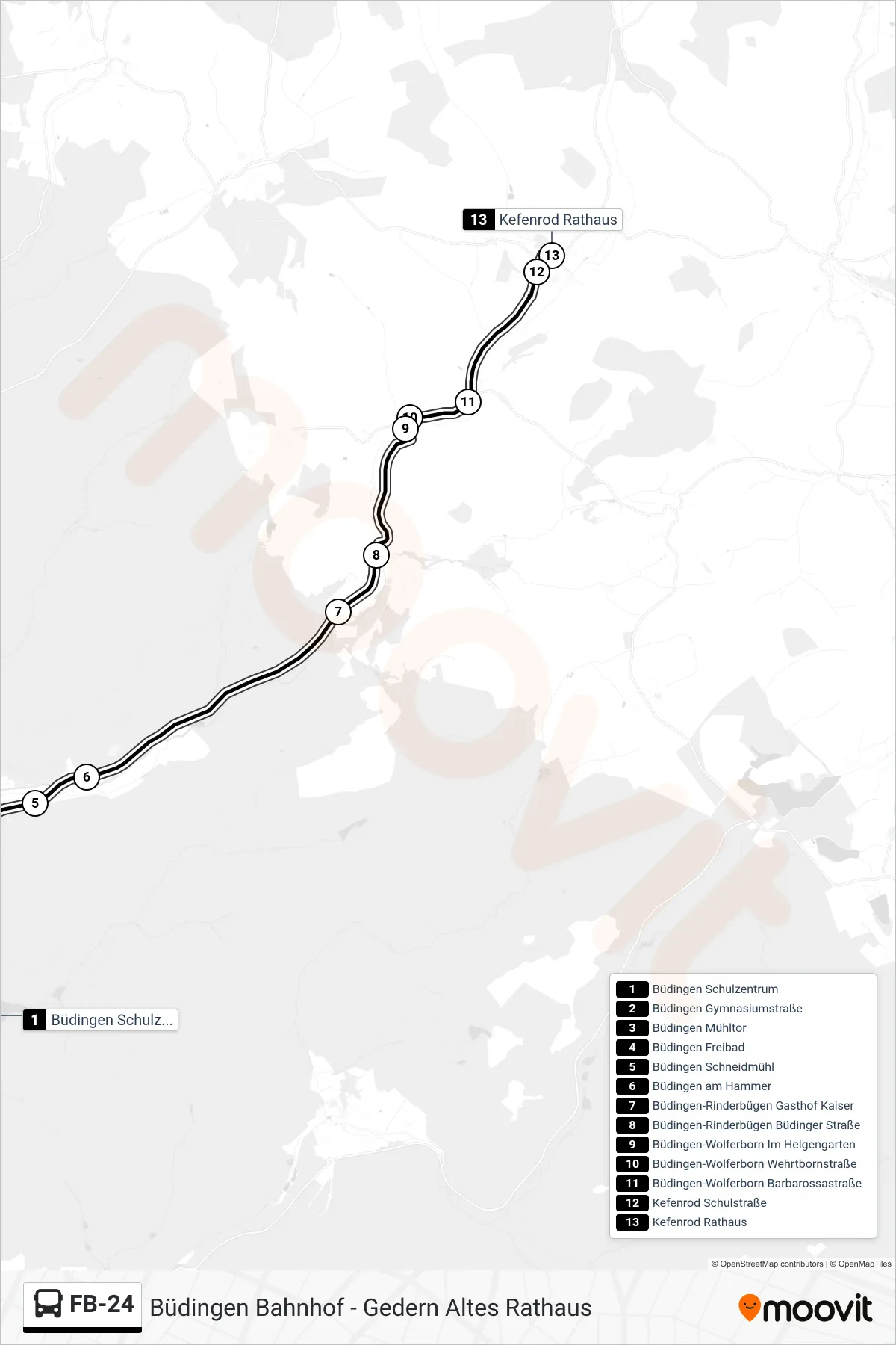 FB-24 bus Line (Kefenrod Rathaus) route and stops on a map
