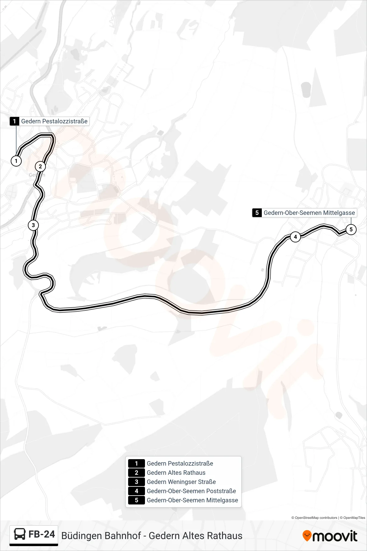 FB-24 bus Line (Gedern-Ober-Seemen Mittelgasse) route and stops on a map