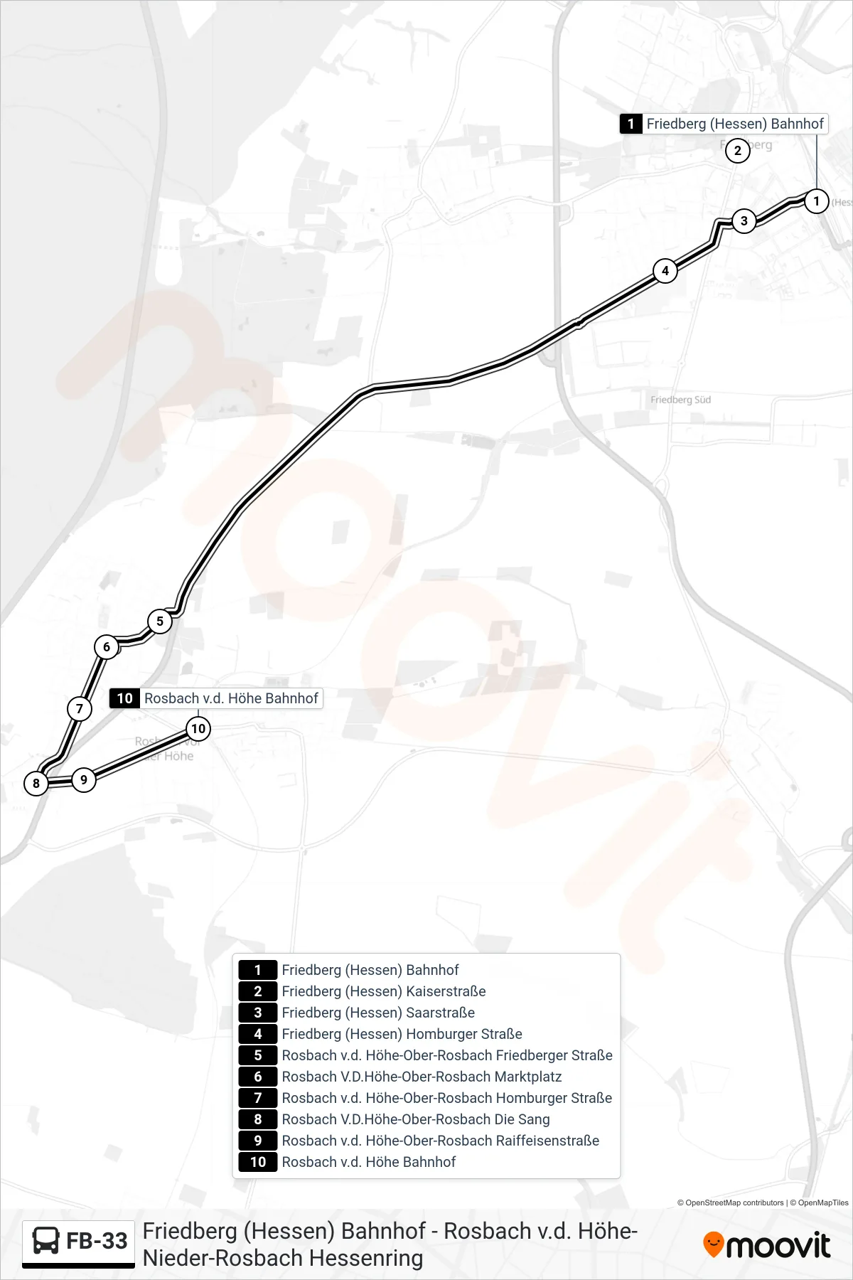 Linie FB-33 (Bus) Richtung Rosbach v.d. Höhe Bahnhof: Route und Haltestellen auf der Karte