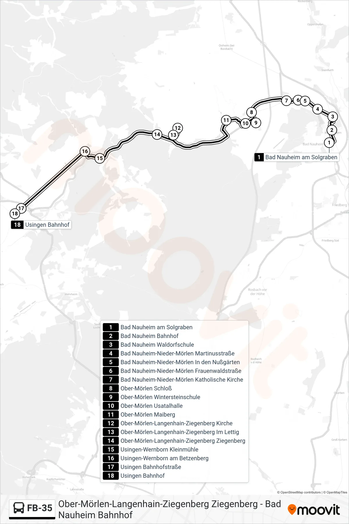 FB-35 bus Line (Usingen Bahnhof) route and stops on a map