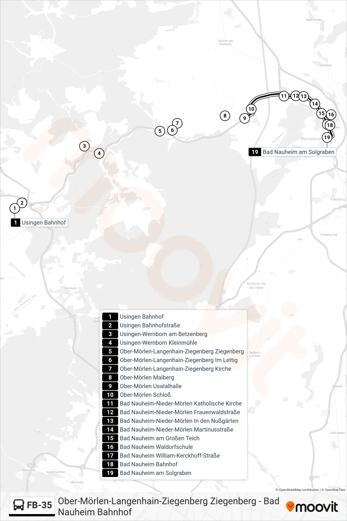 FB-35 bus Line (Bad Nauheim am Solgraben) route and stops on a map