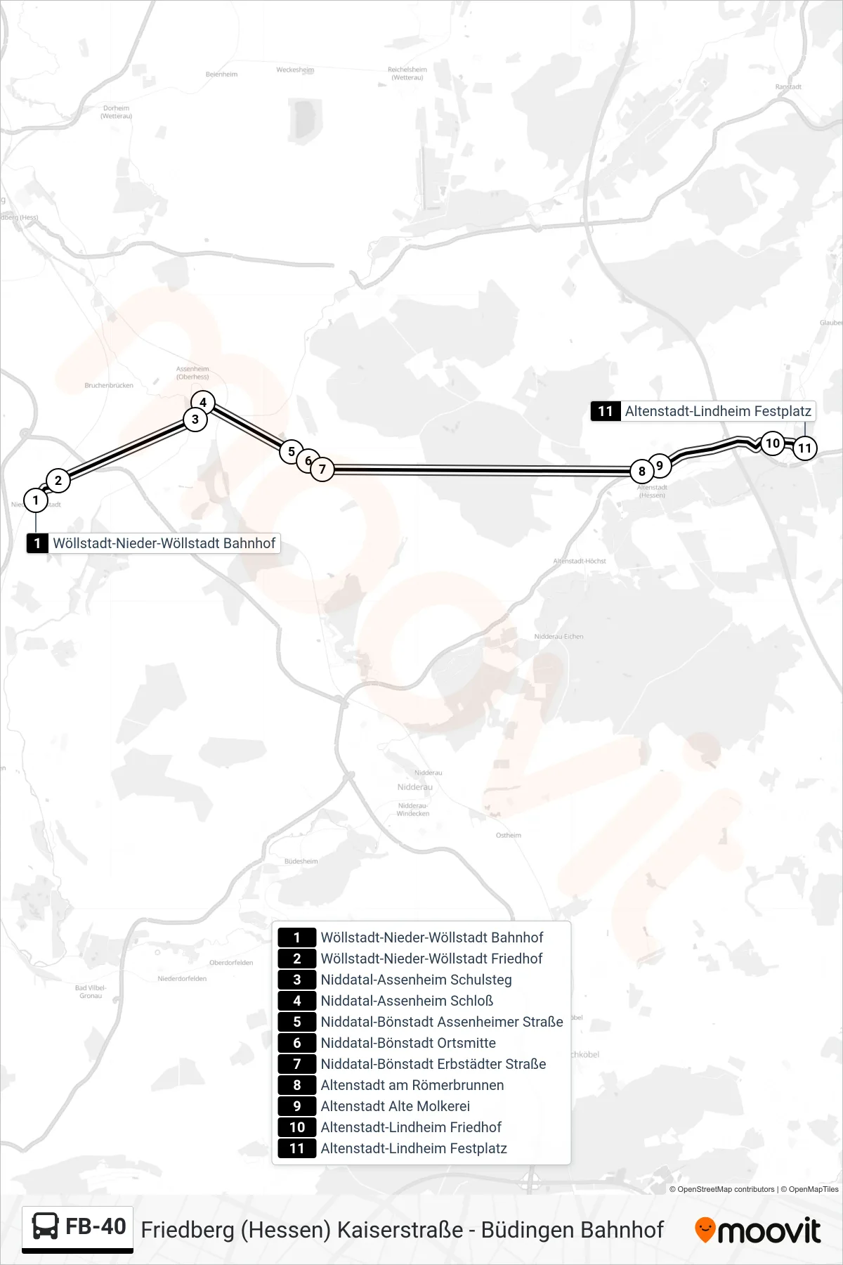 FB-40 bus Line (Altenstadt-Lindheim Festplatz) route and stops on a map