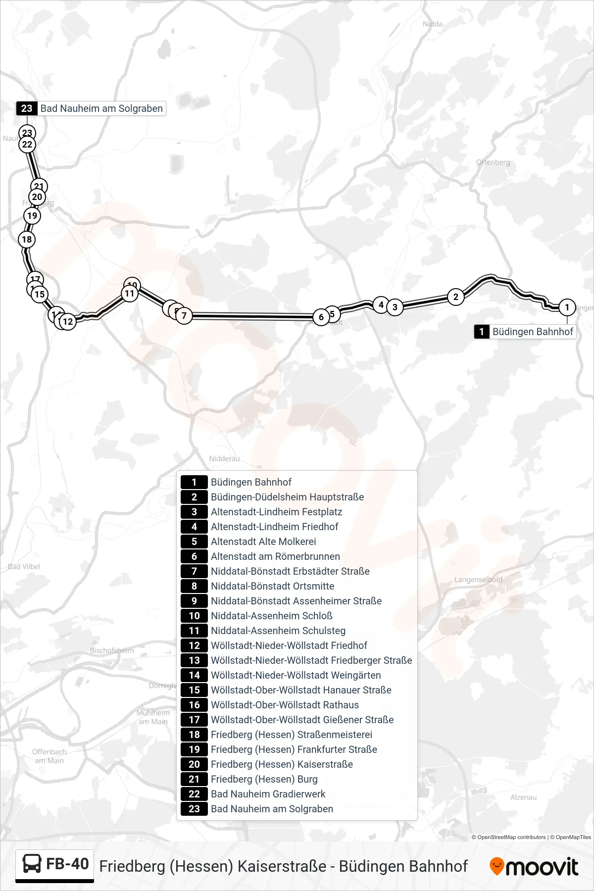 FB-40 bus Line (Bad Nauheim am Solgraben) route and stops on a map