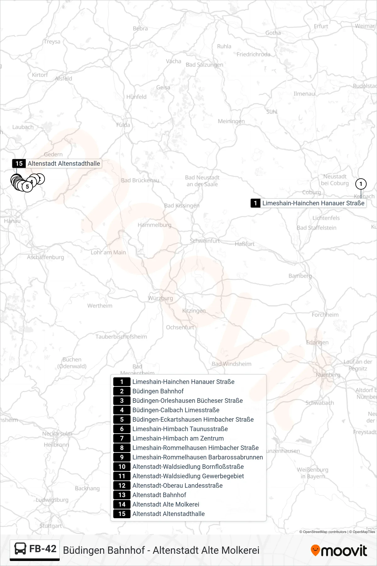 FB-42 bus Line (Altenstadt Altenstadthalle) route and stops on a map