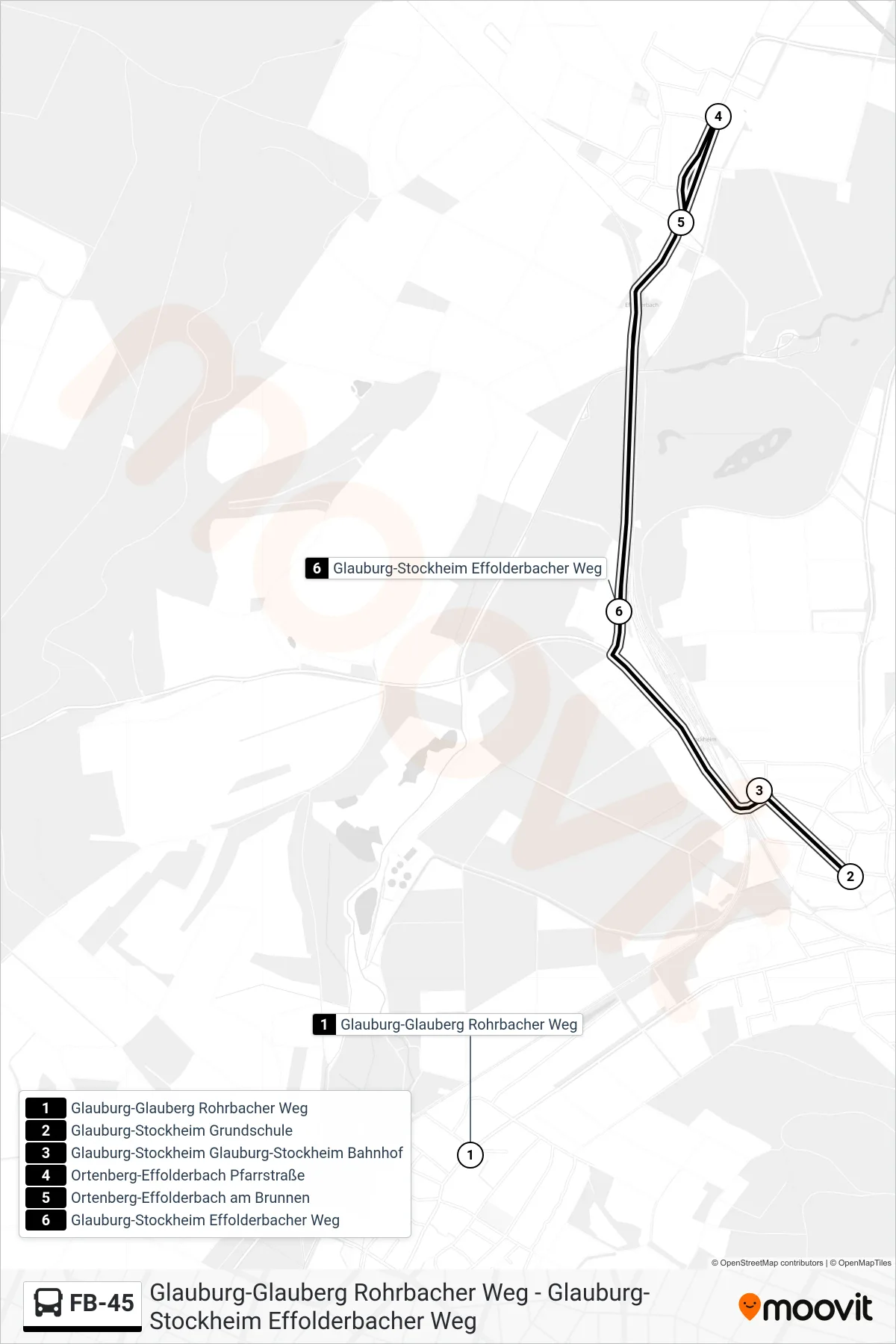 FB-45 bus Line (Glauburg-Stockheim Effolderbacher Weg) route and stops on a map