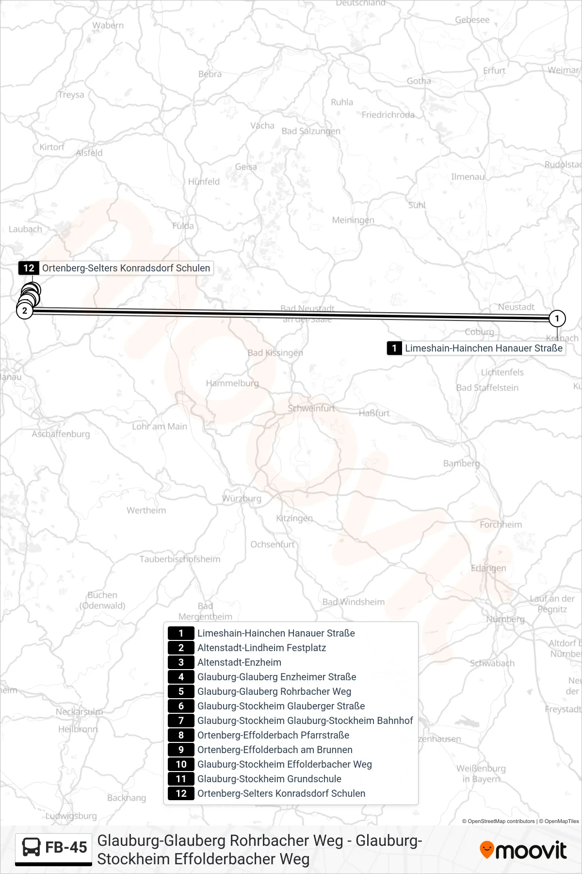 FB-45 bus Line (Ortenberg-Selters Konradsdorf Schulen) route and stops on a map