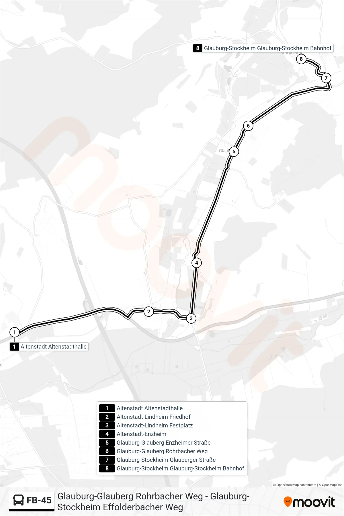 FB-45 bus Line (Glauburg-Stockheim Glauburg-Stockheim Bahnhof) route and stops on a map
