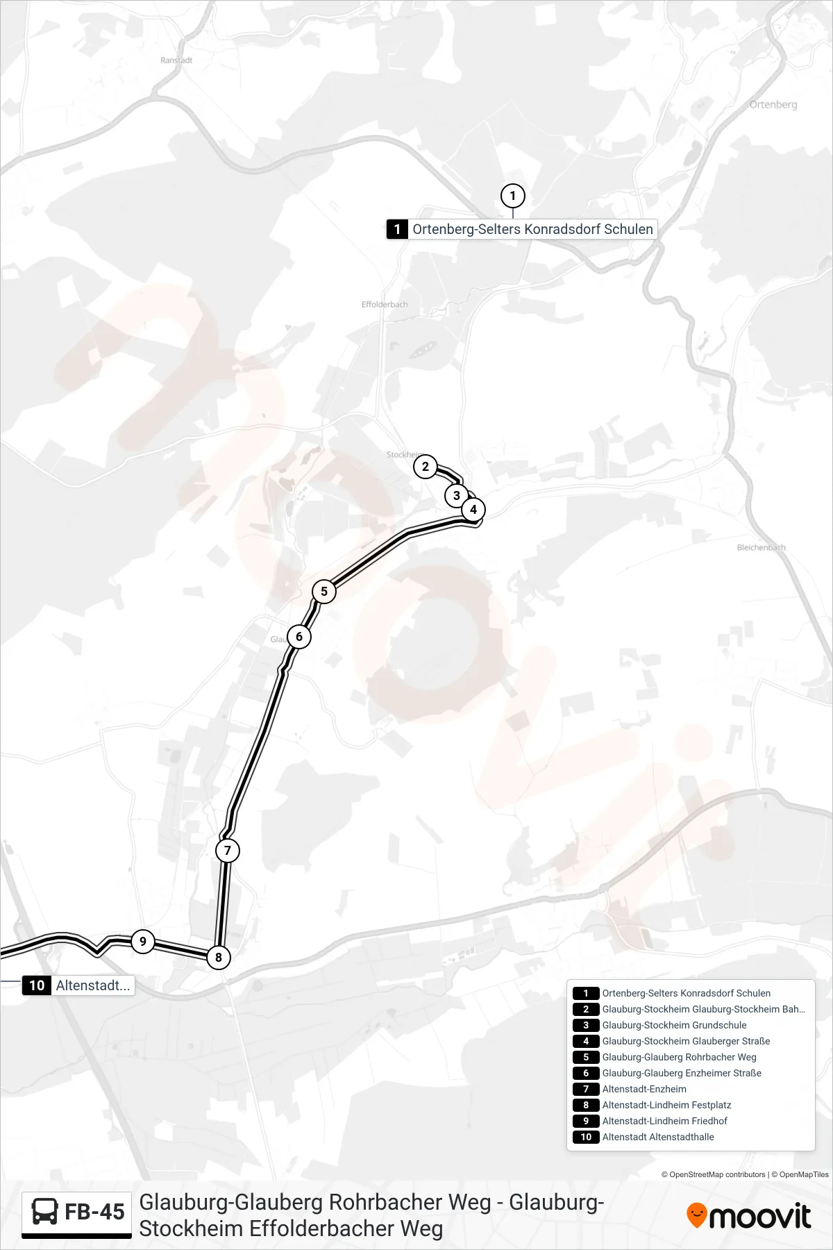FB-45 bus Line (Altenstadt Altenstadthalle) route and stops on a map