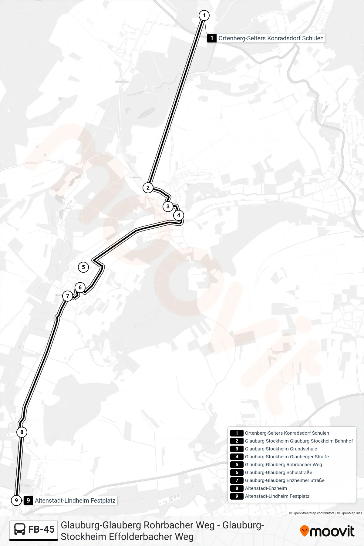 FB-45 bus Line (Altenstadt-Lindheim Festplatz) route and stops on a map