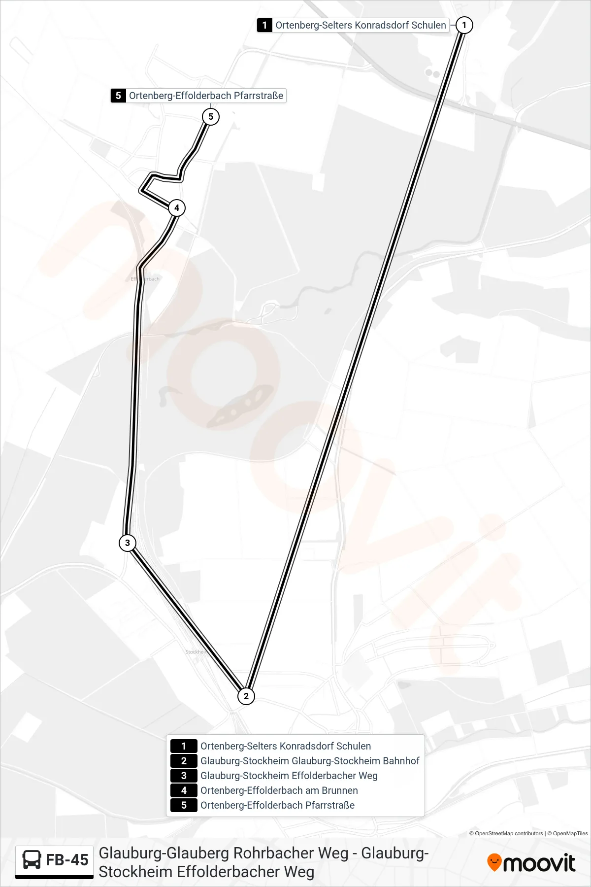 FB-45 bus Line (Ortenberg-Effolderbach Pfarrstraße) route and stops on a map