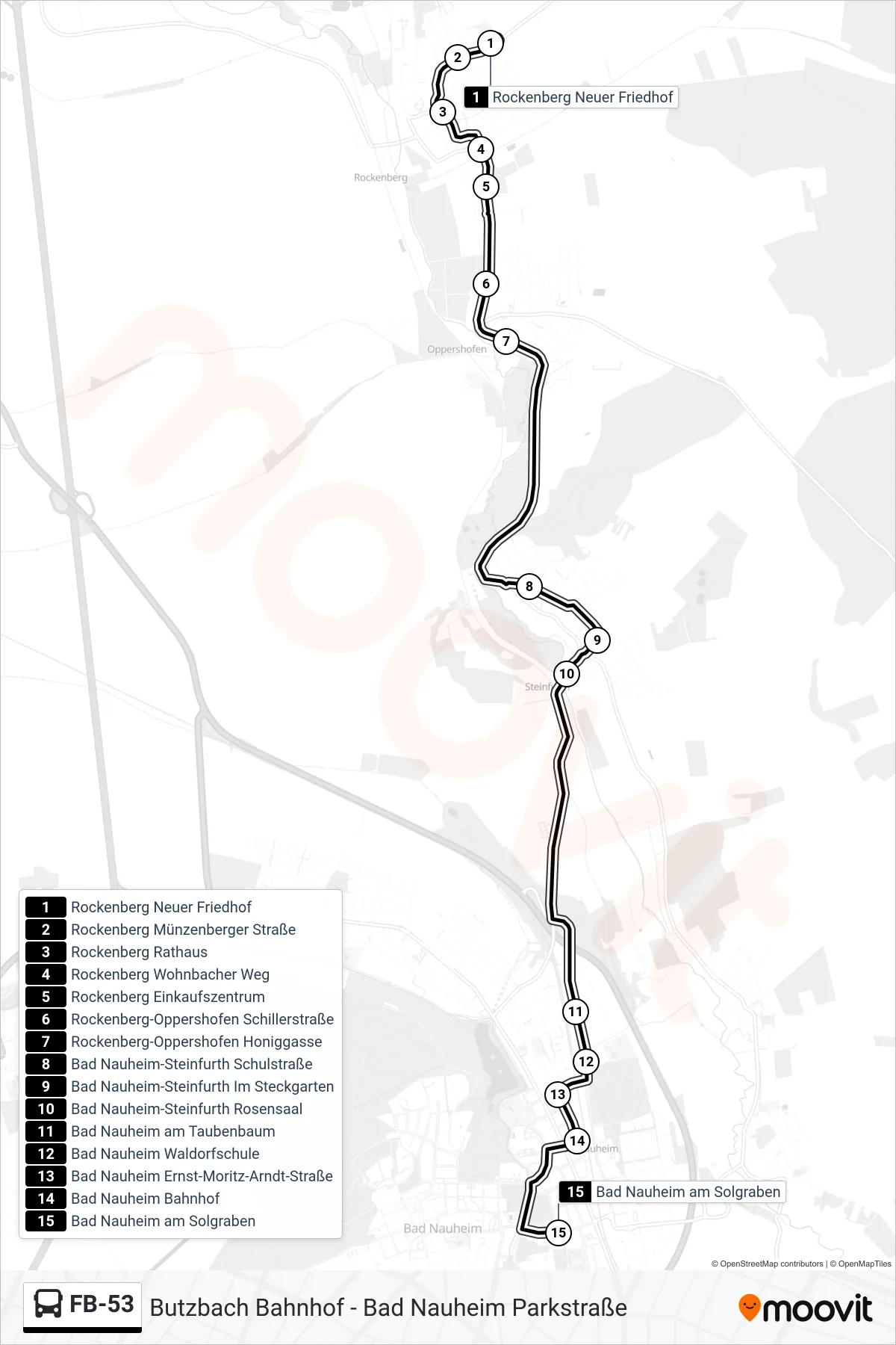 FB-53 bus Line (Bad Nauheim am Solgraben) route and stops on a map