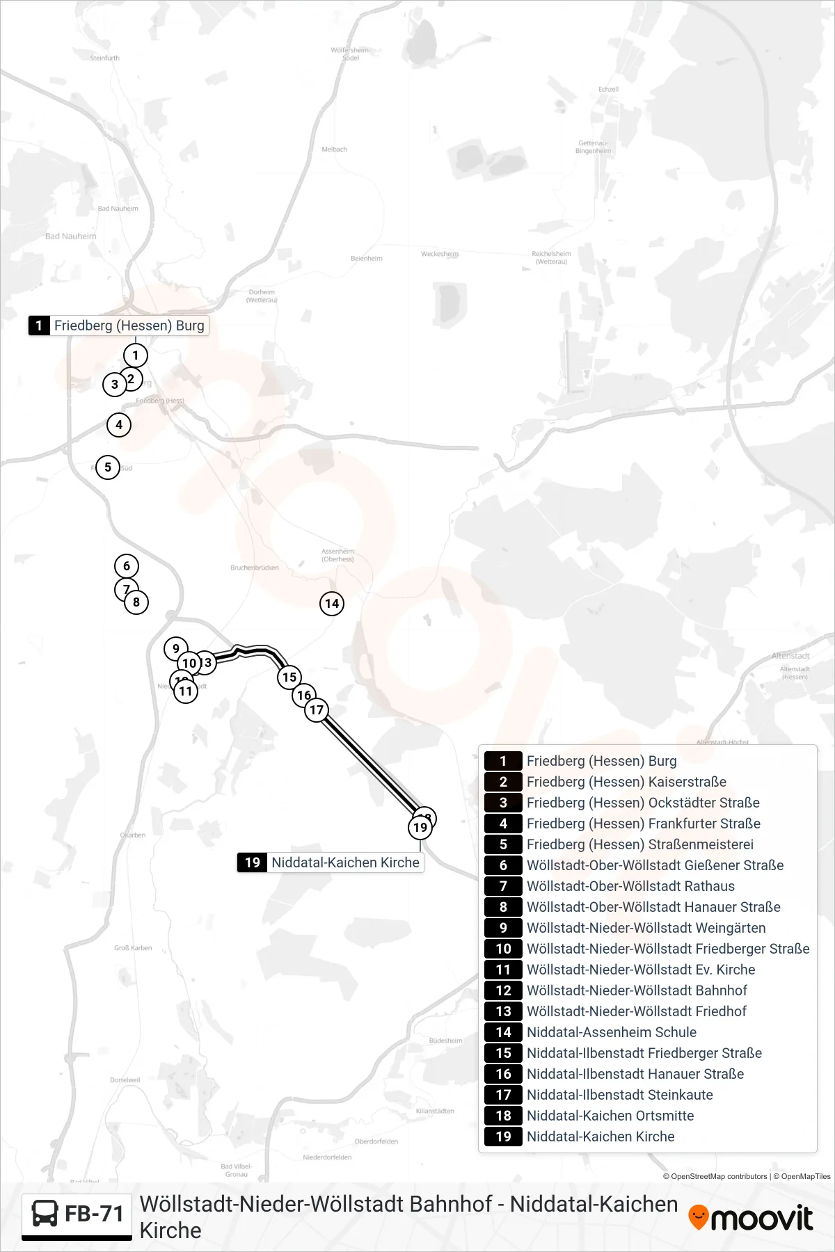 FB-71 bus Line (Niddatal-Kaichen Kirche) route and stops on a map