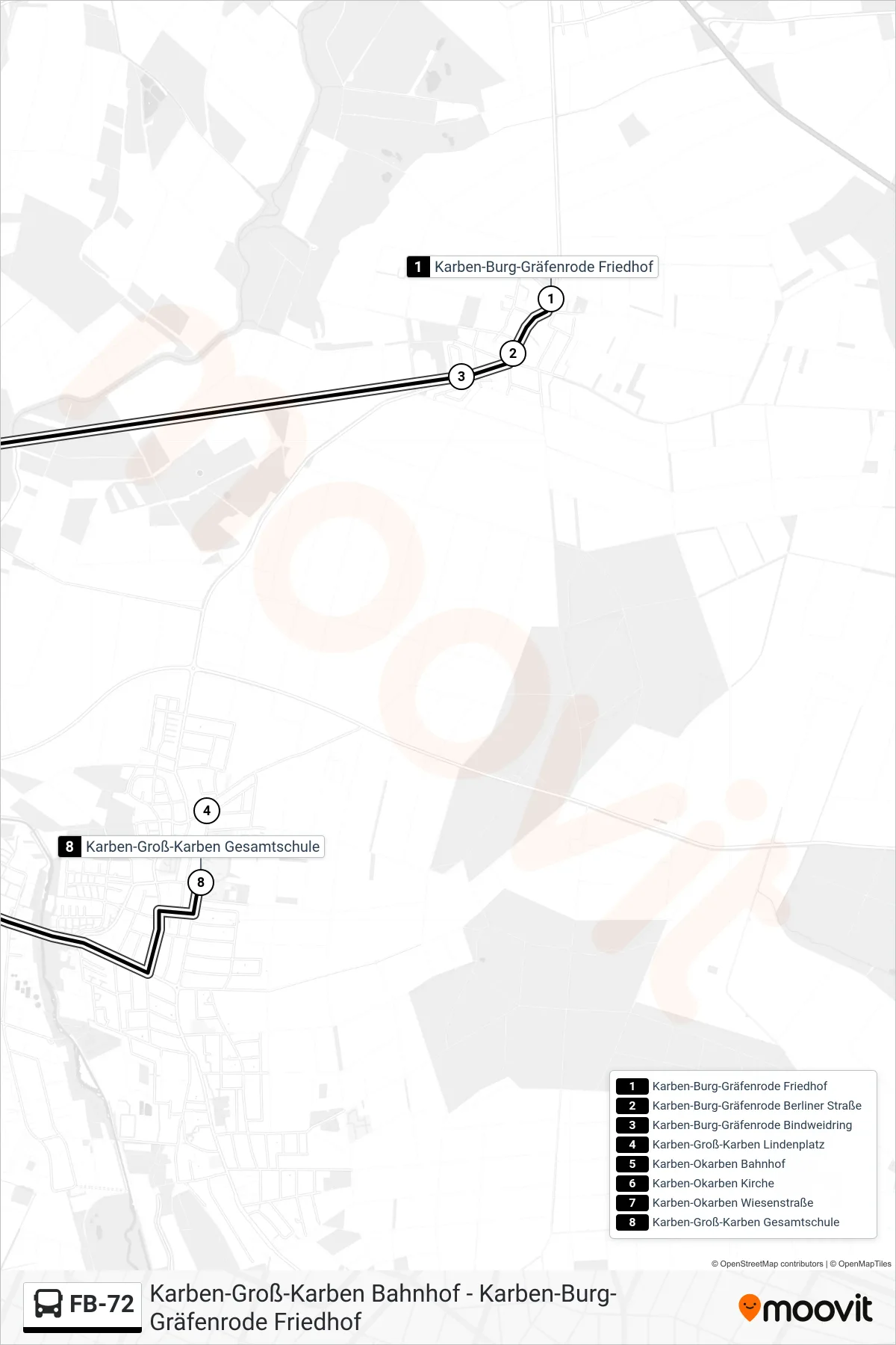 FB-72 bus Line (Karben-Groß-Karben Gesamtschule) route and stops on a map