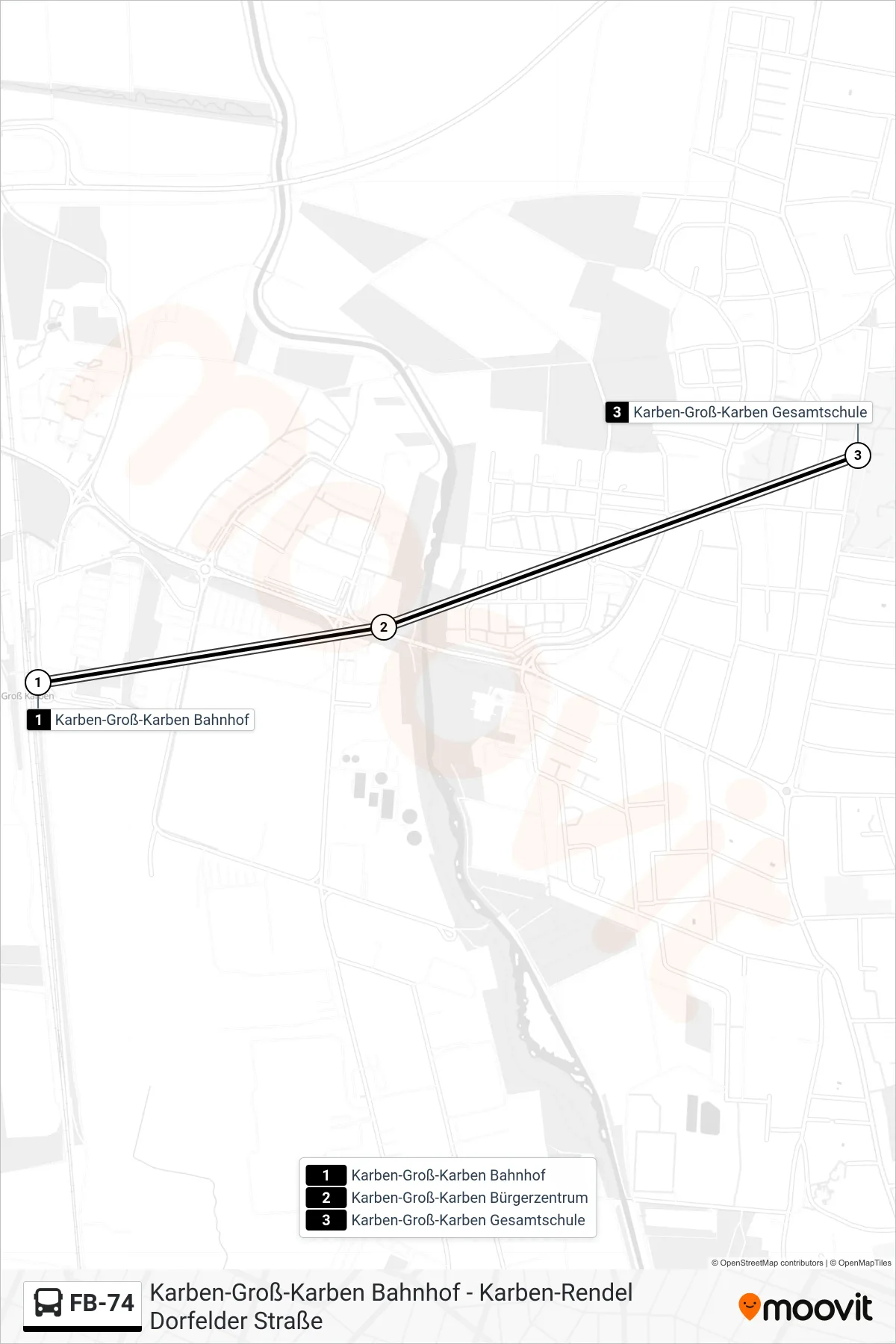 FB-74 bus Line (Karben-Groß-Karben Gesamtschule) route and stops on a map