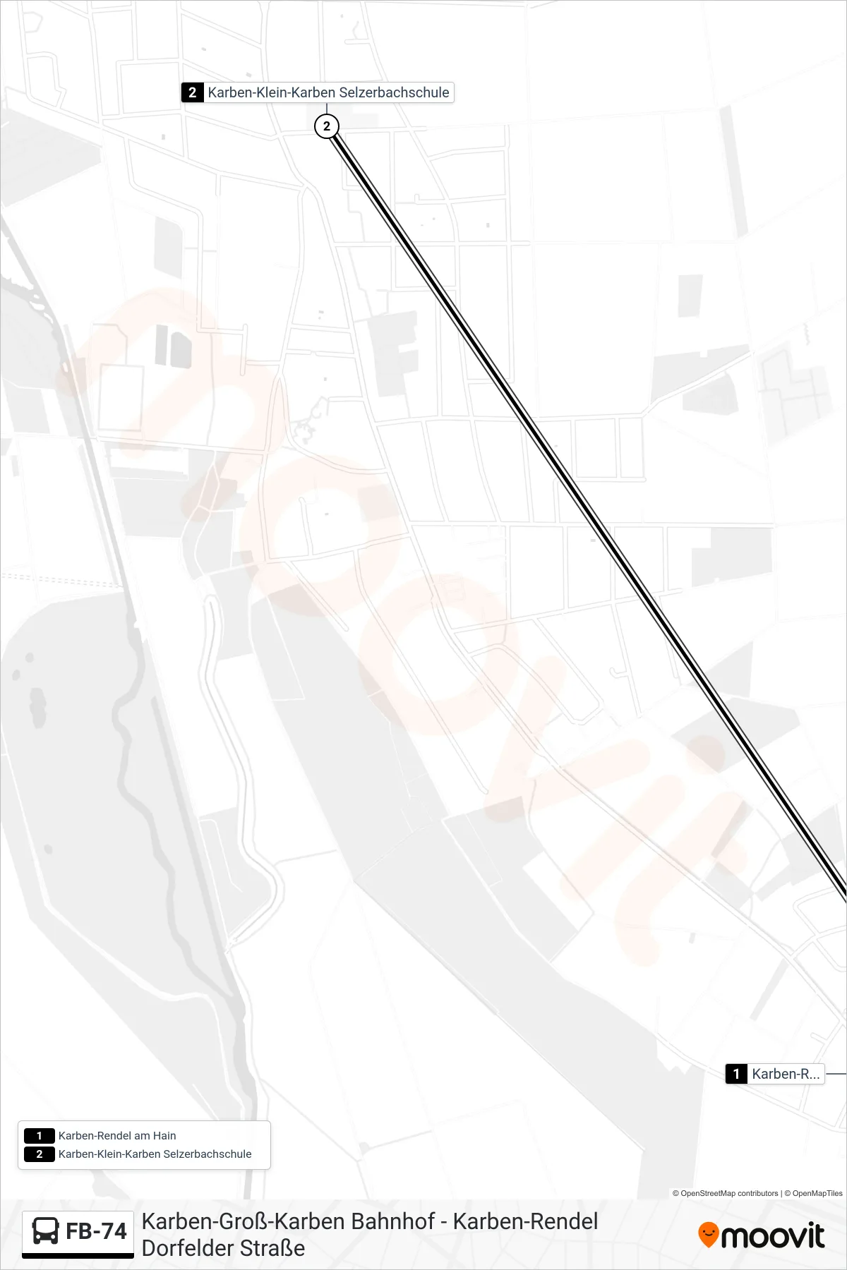 FB-74 bus Line (Karben-Klein-Karben Selzerbachschule) route and stops on a map