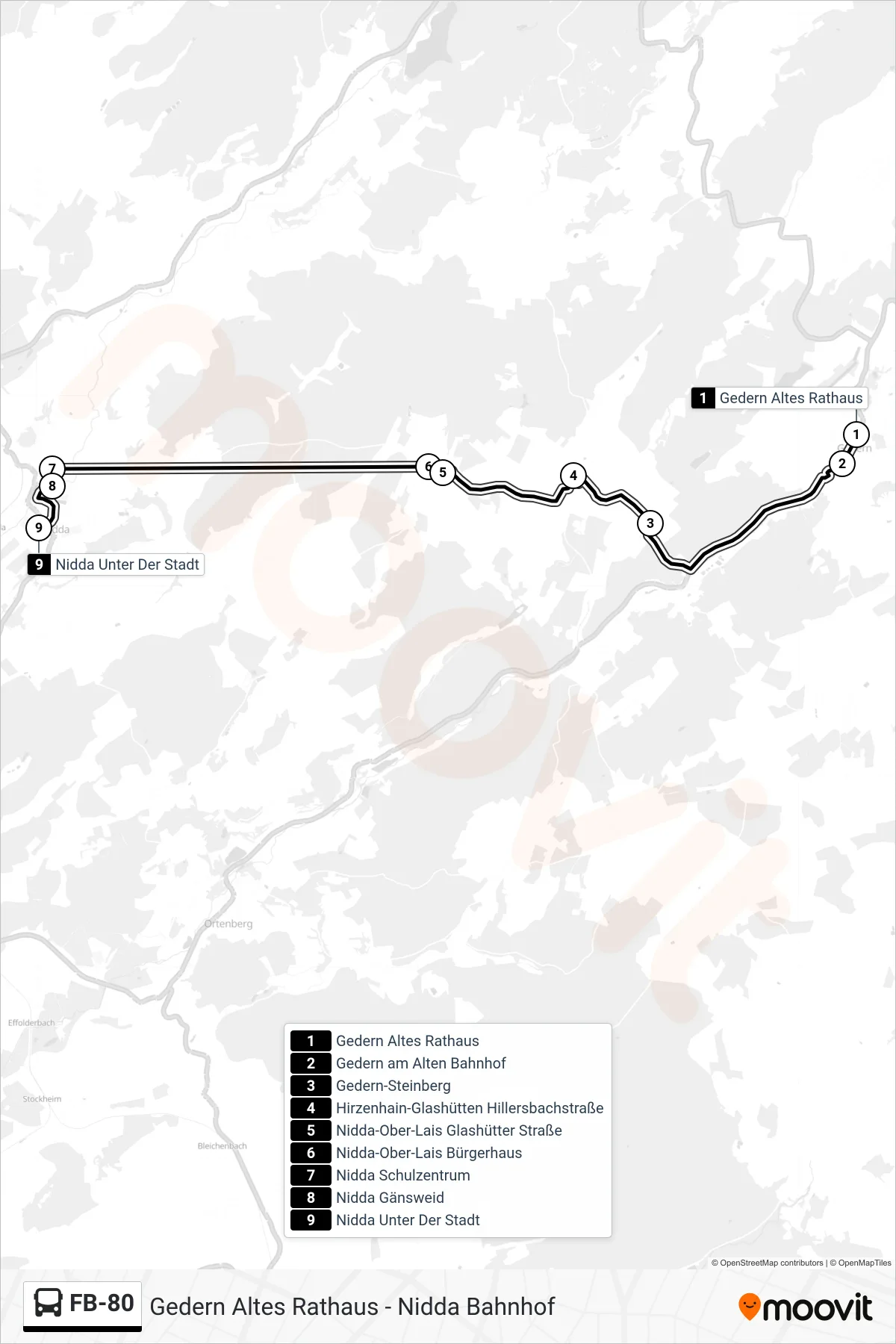 FB-80 bus Line (Nidda Unter Der Stadt) route and stops on a map