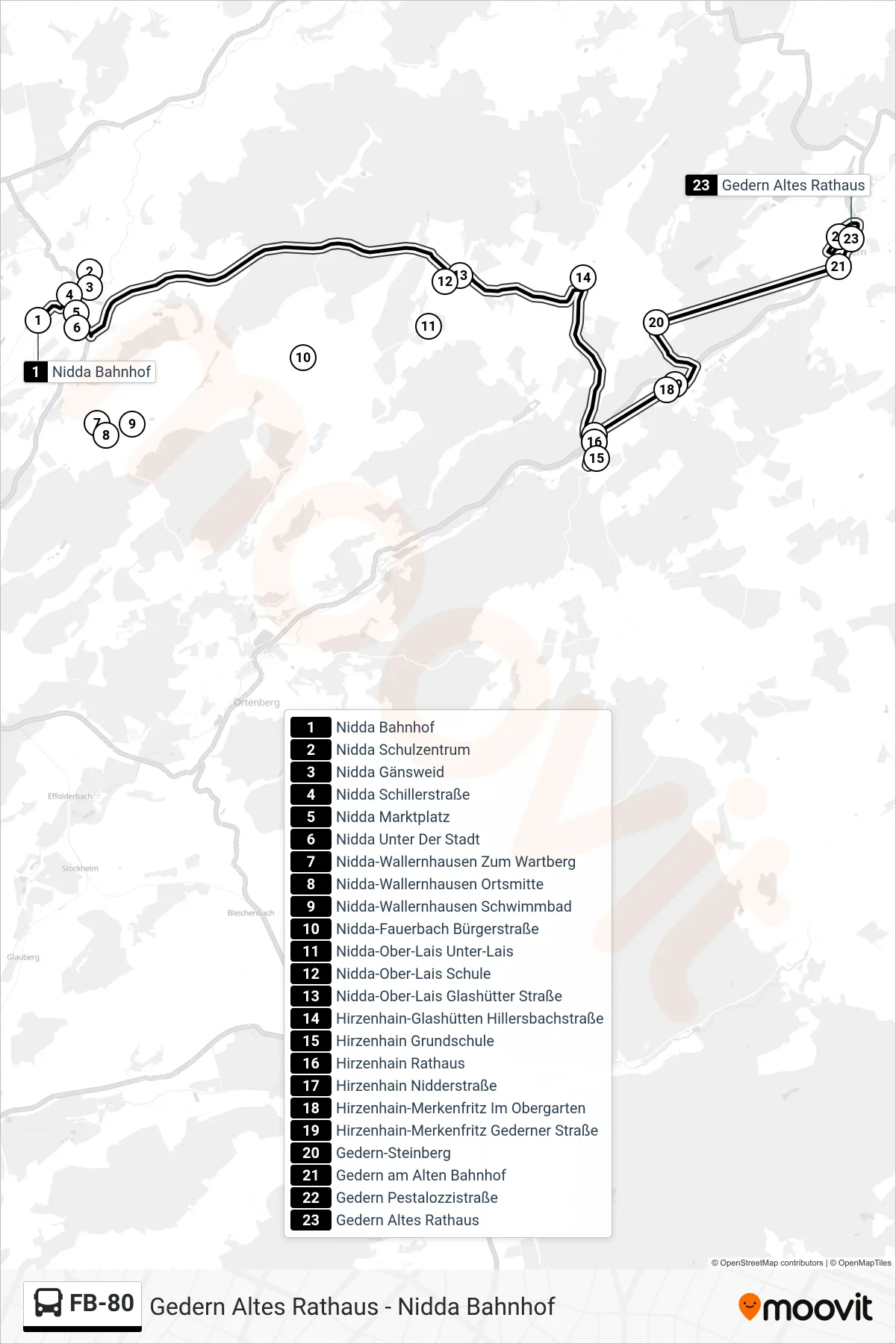 FB-80 bus Line (Gedern Altes Rathaus) route and stops on a map
