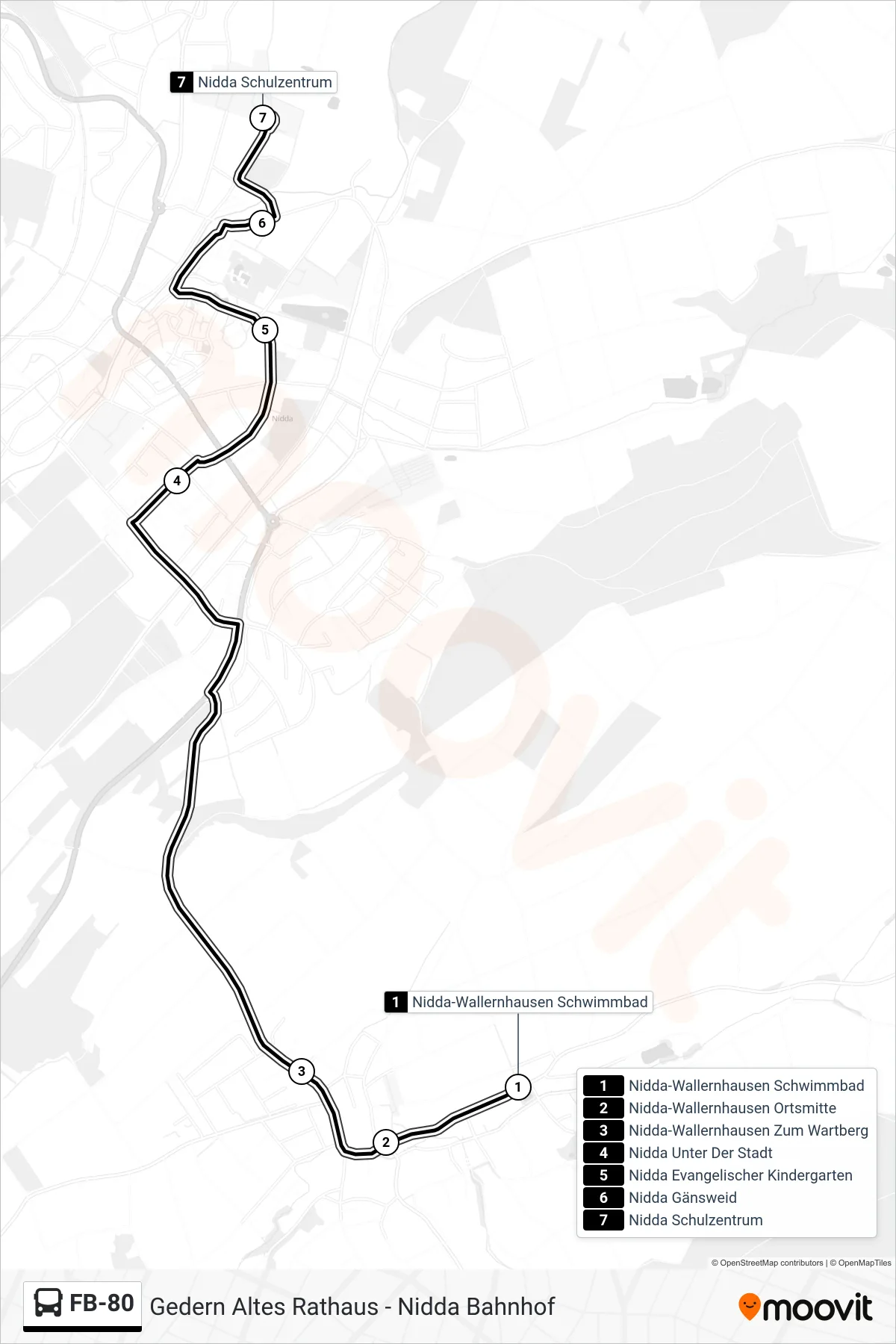 FB-80 bus Line (Nidda Schulzentrum) route and stops on a map