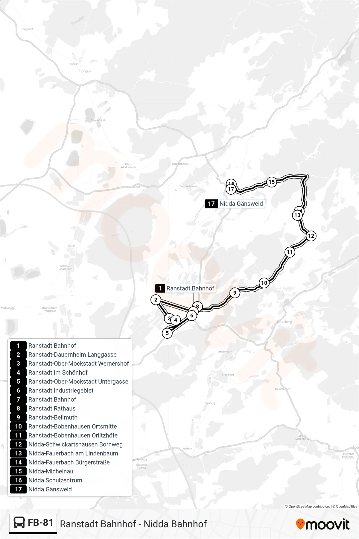 FB-81 bus Line (Nidda Gänsweid) route and stops on a map