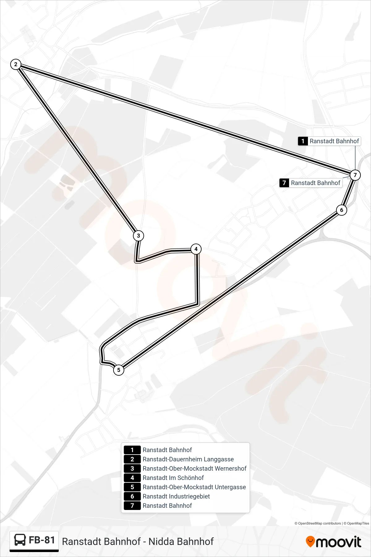 FB-81 bus Line (Ranstadt Bahnhof) route and stops on a map