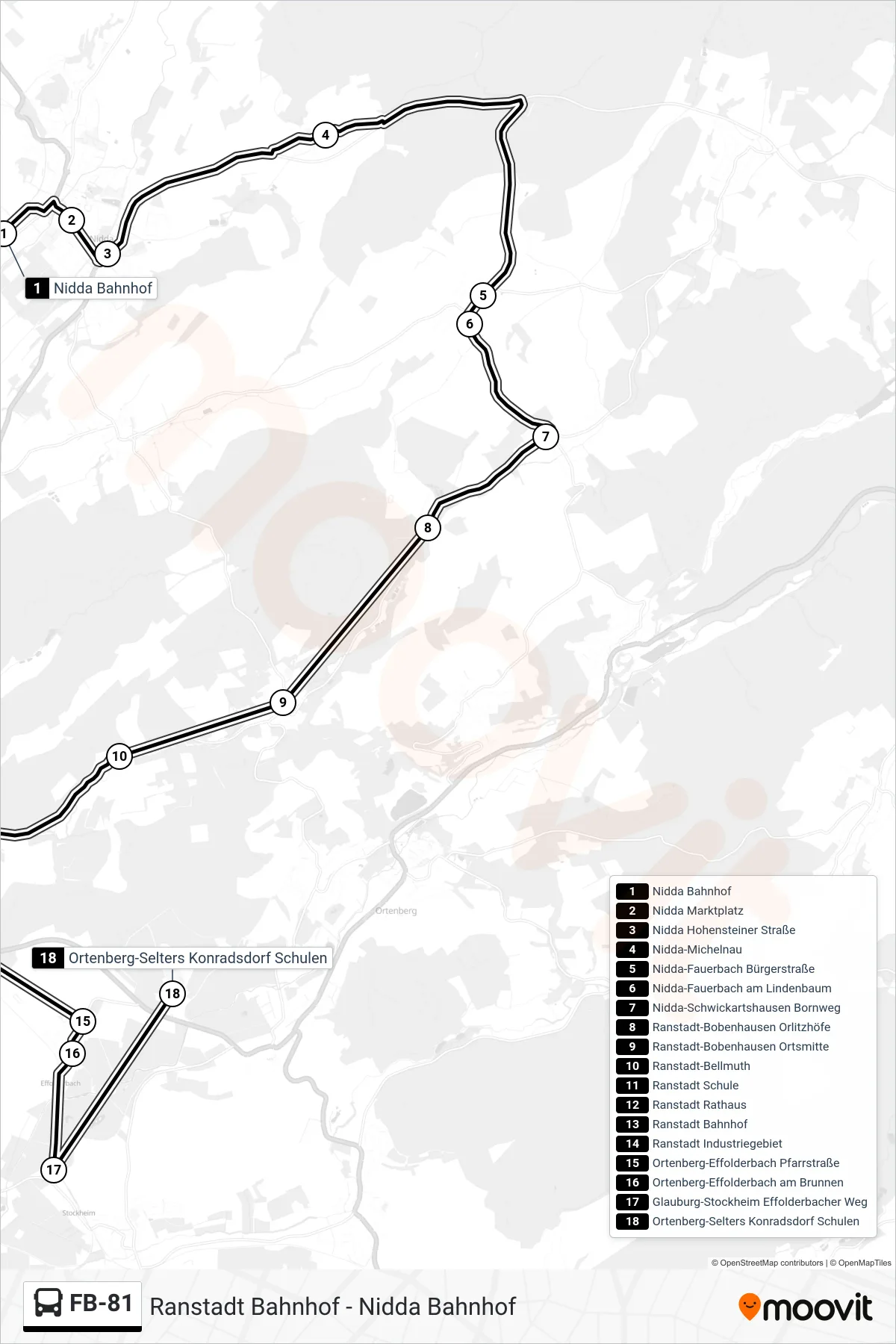 FB-81 bus Line (Ortenberg-Selters Konradsdorf Schulen) route and stops on a map