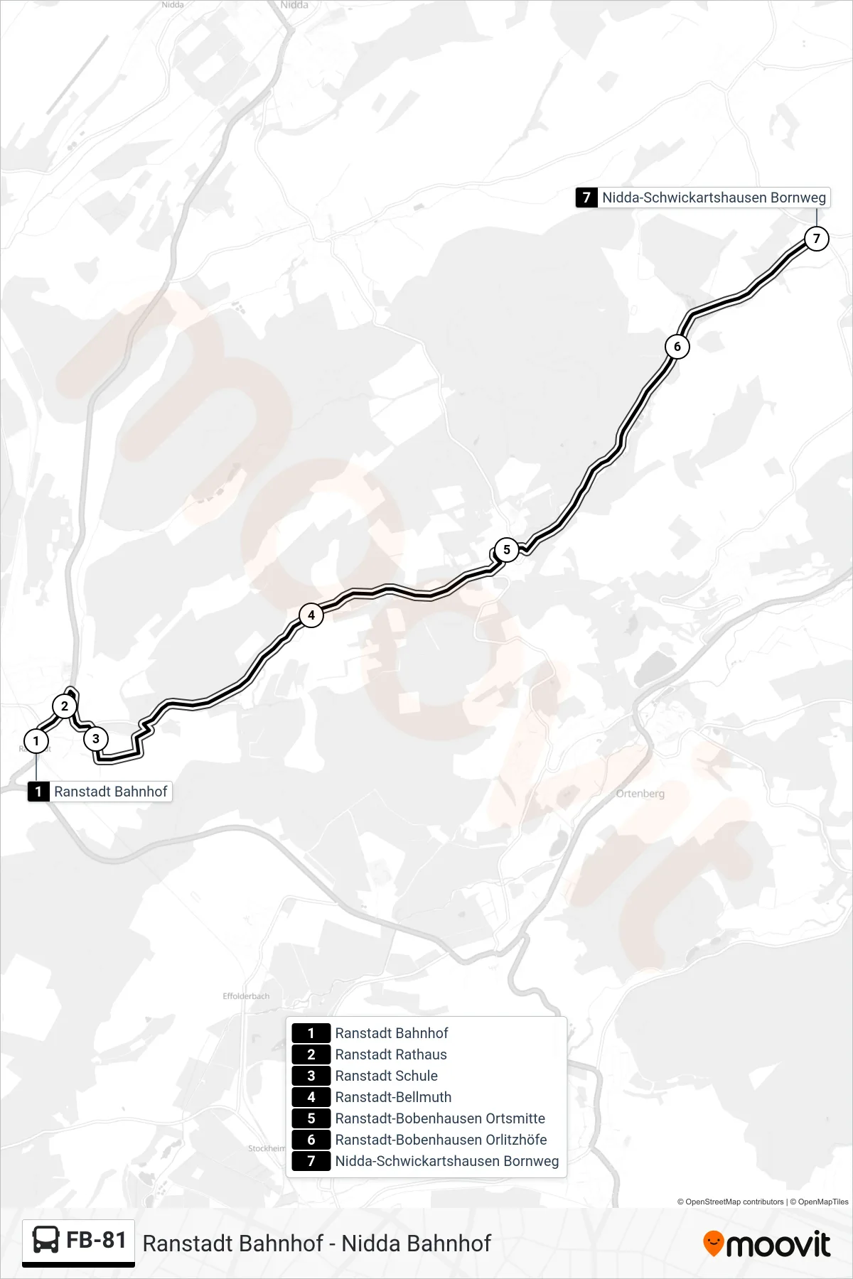 FB-81 bus Line (Nidda-Schwickartshausen Bornweg) route and stops on a map