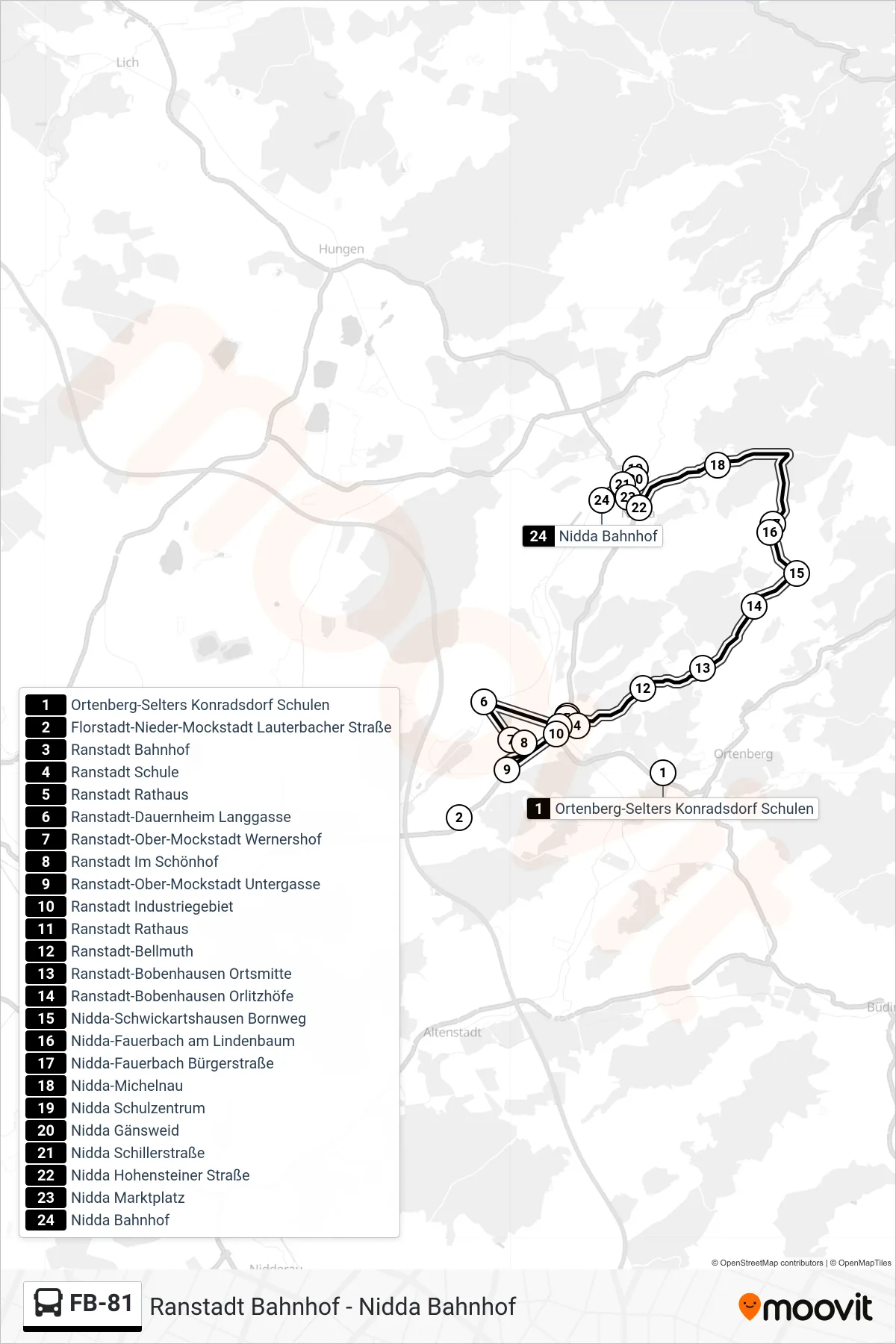 FB-81 bus Line (Nidda Bahnhof) route and stops on a map