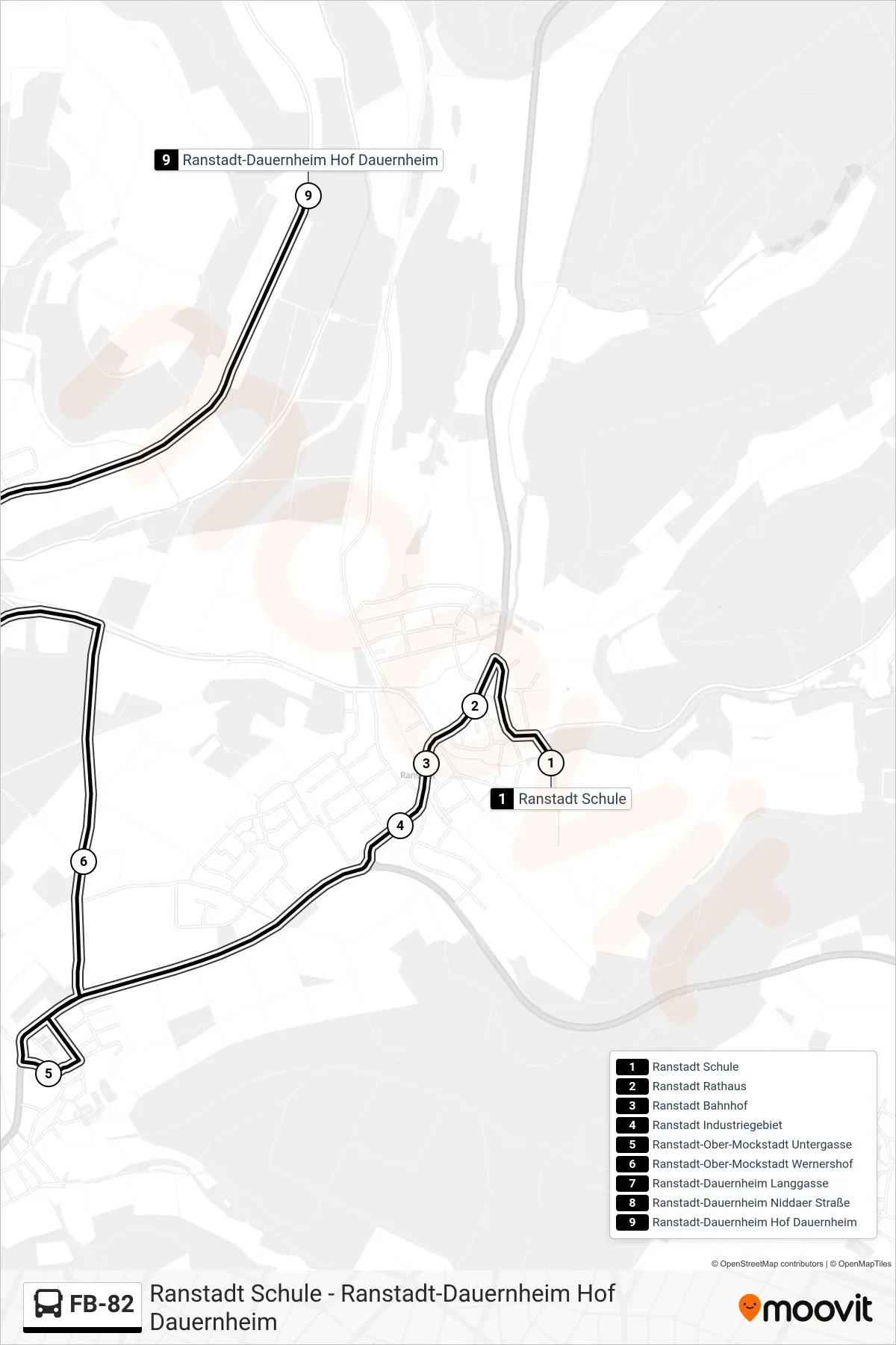 FB-82 bus Line (Ranstadt-Dauernheim Hof Dauernheim) route and stops on a map