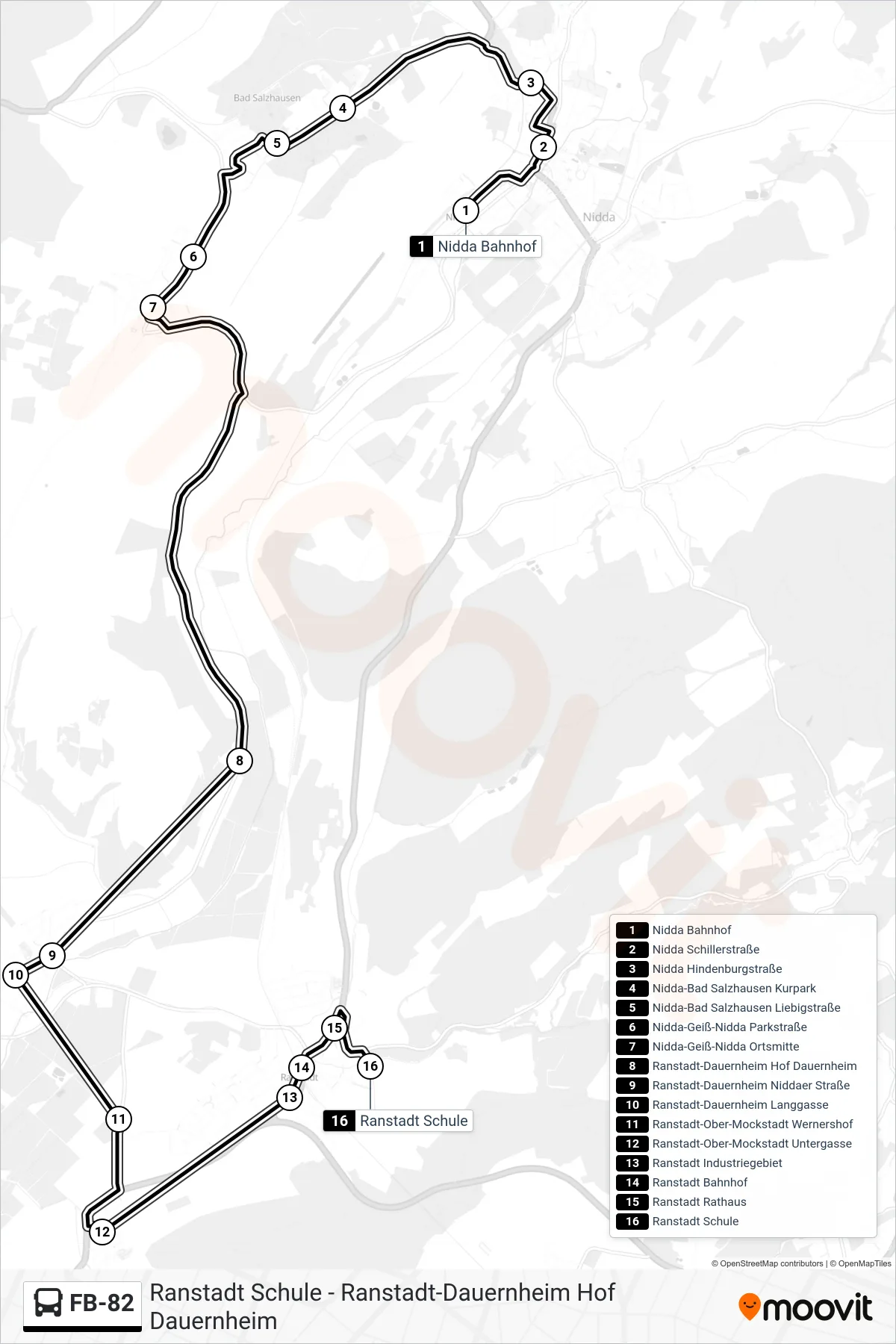 FB-82 bus Line (Ranstadt Schule) route and stops on a map